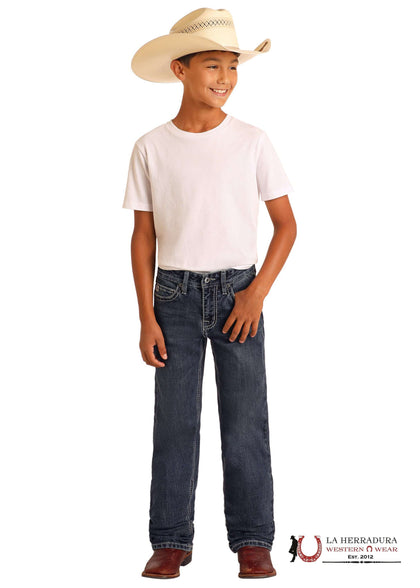 ROCK&ROLL JEANS BOYS DARK VINTAGE HY TWO TONE EMB REGULAR FIT/BOOTCUT HB0BD06226