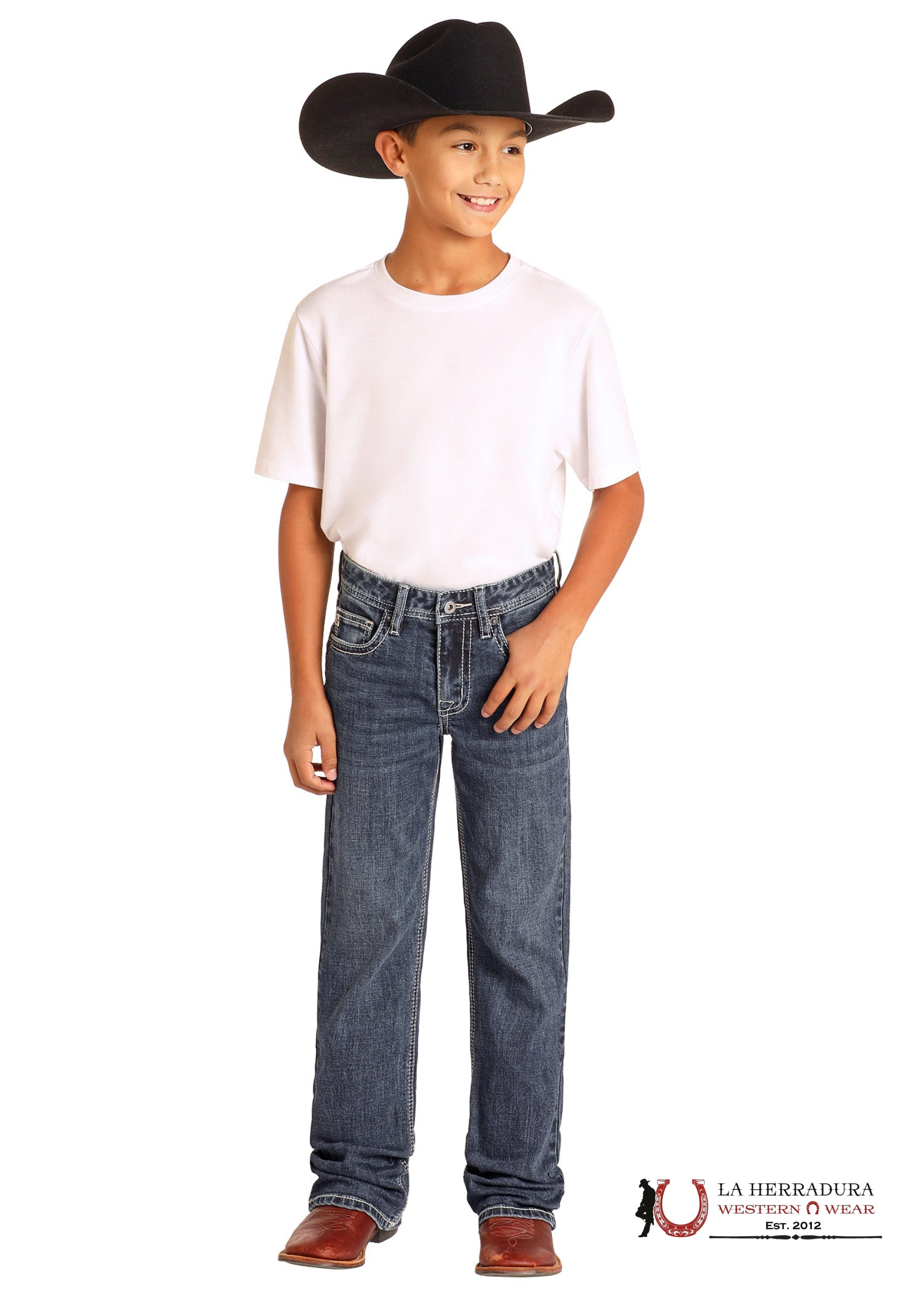 ROCK&ROLL JEANS BOYS MEDIUM WASH HY ROPE STITCH EMB REGULAR FIT/BOOTCUT HB0BD05036 NIÑOS