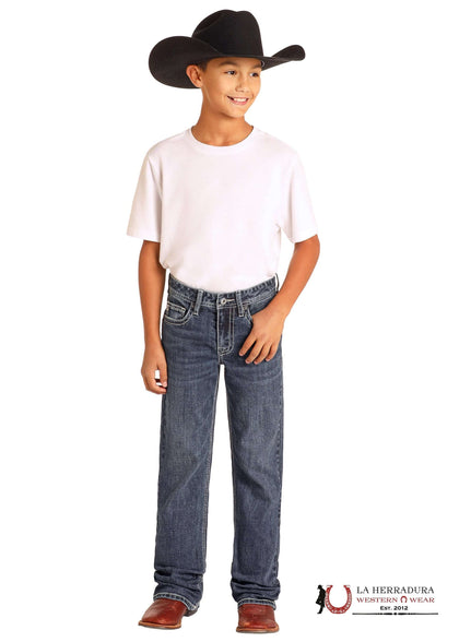 ROCK&ROLL JEANS BOYS MEDIUM WASH HY ROPE STITCH EMB REGULAR FIT/BOOTCUT HB0BD05036