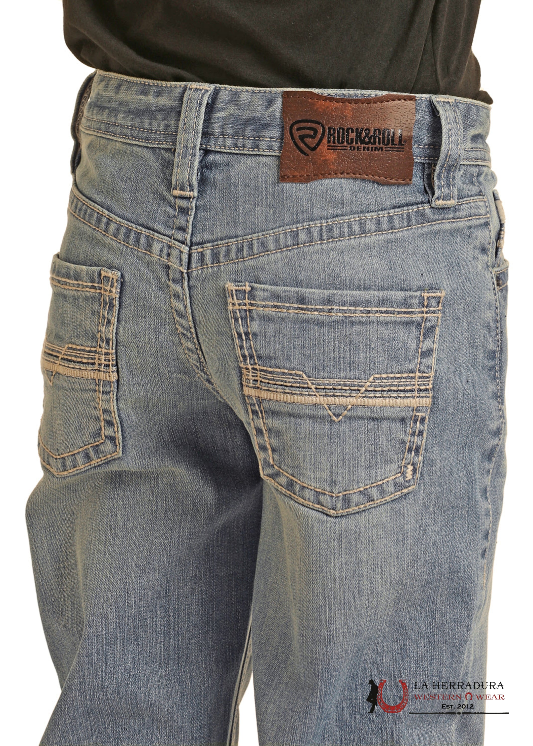 ROCK&ROLL JEANS BOYS SLIM FIT LIGHT WASH ROPE STITCH EMB REVOLVER BB1RD04372 NIÑOS