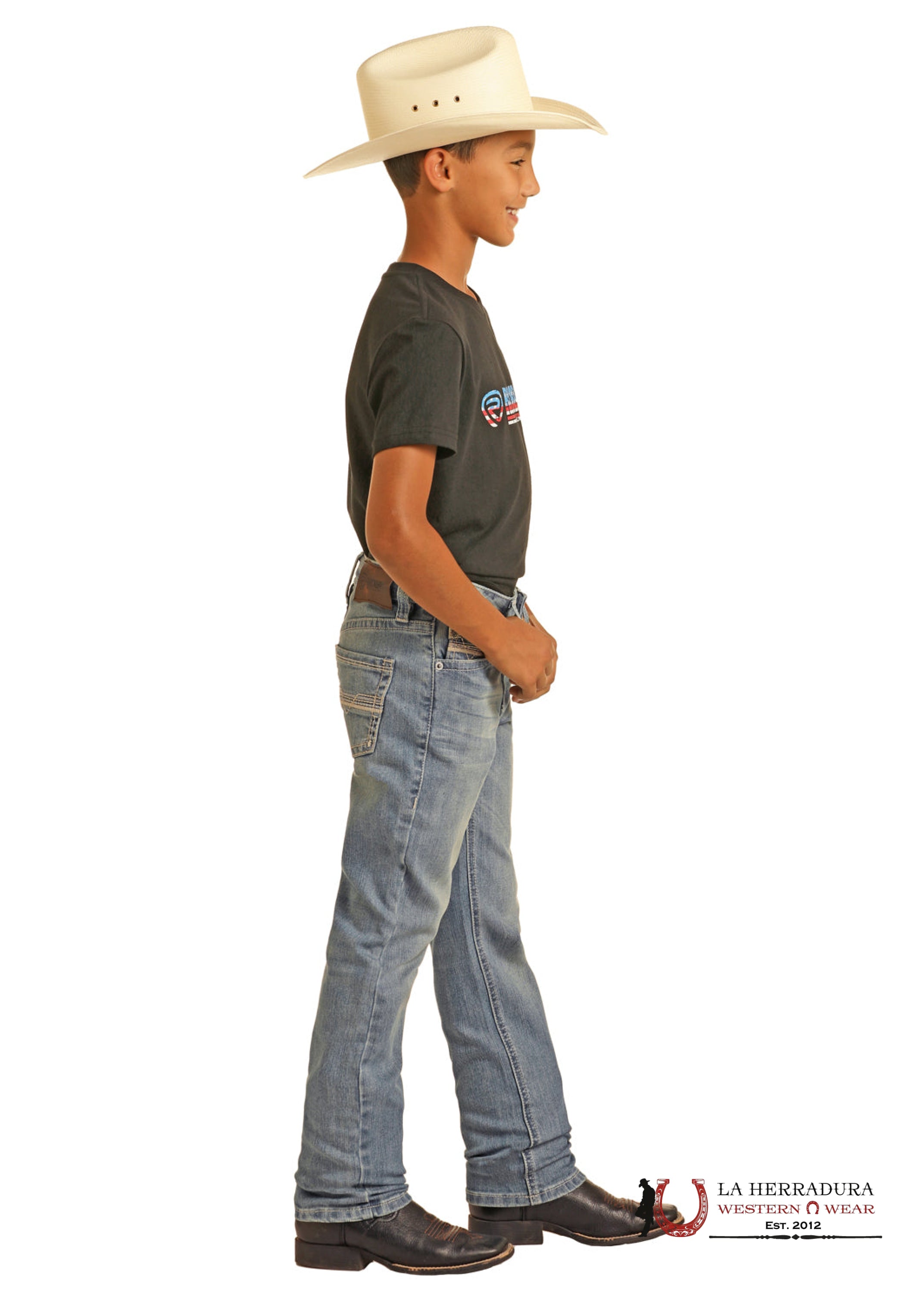 ROCK&ROLL JEANS BOYS SLIM FIT LIGHT WASH ROPE STITCH EMB REVOLVER BB1RD04372 NIÑOS