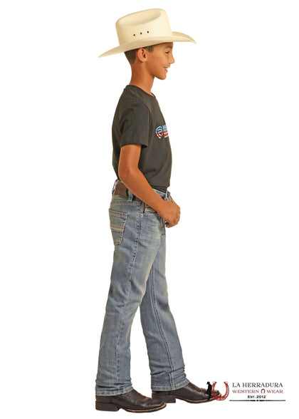 ROCK&ROLL JEANS BOYS SLIM FIT LIGHT WASH ROPE STITCH EMB REVOLVER BB1RD04372