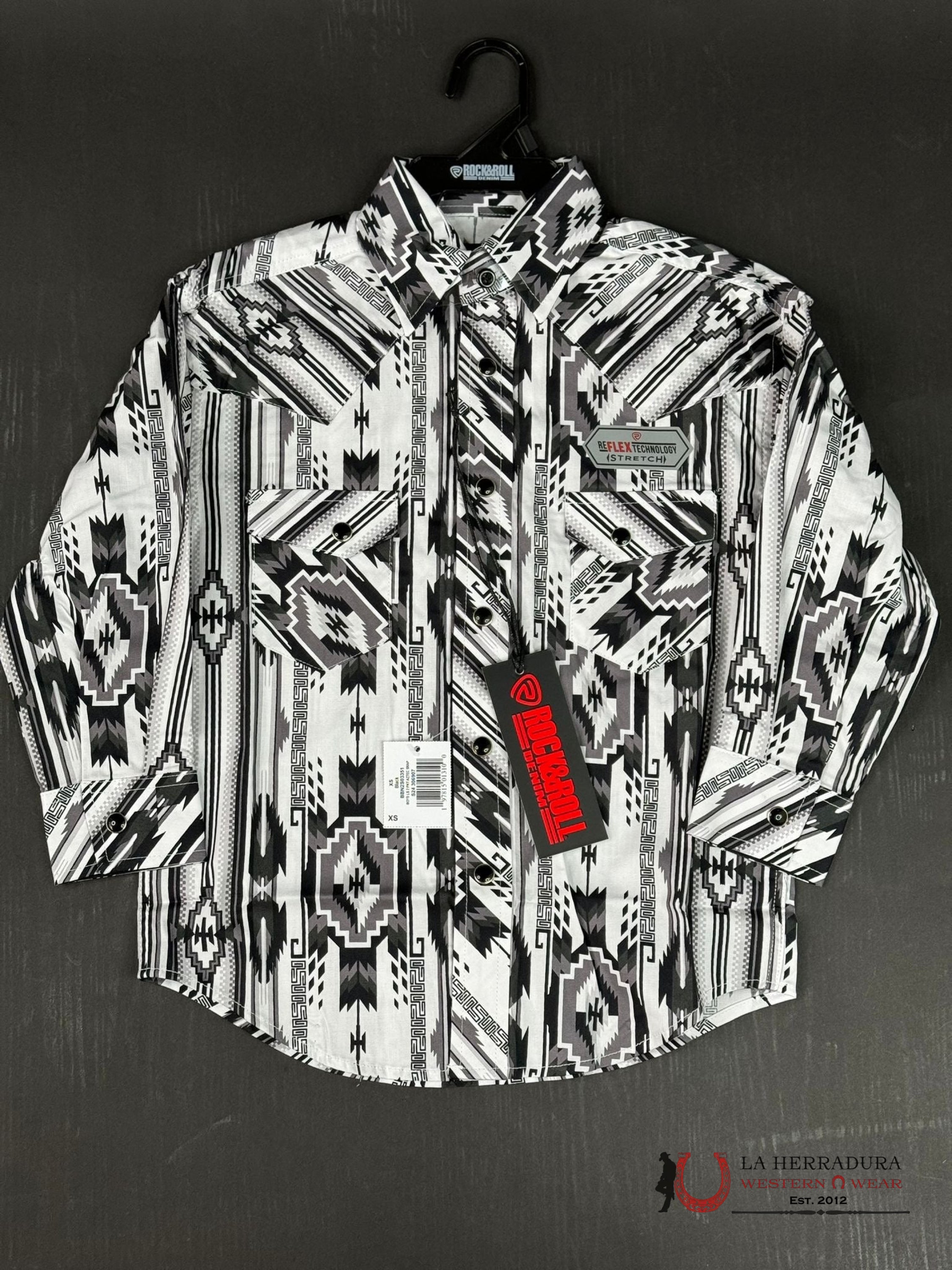 Rock & Roll Boys Aztec Black Long Sleeve Snap Niños