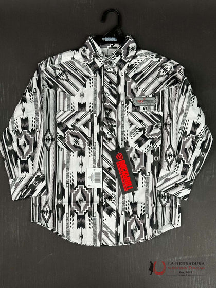 ROCK & ROLL KIDS - CAMISA AZTECA NEGRA DE MANGA LARGA CON CIERRE A PRESIÓN PARA NIÑOS DE 2 PIEZAS BBN2S03351