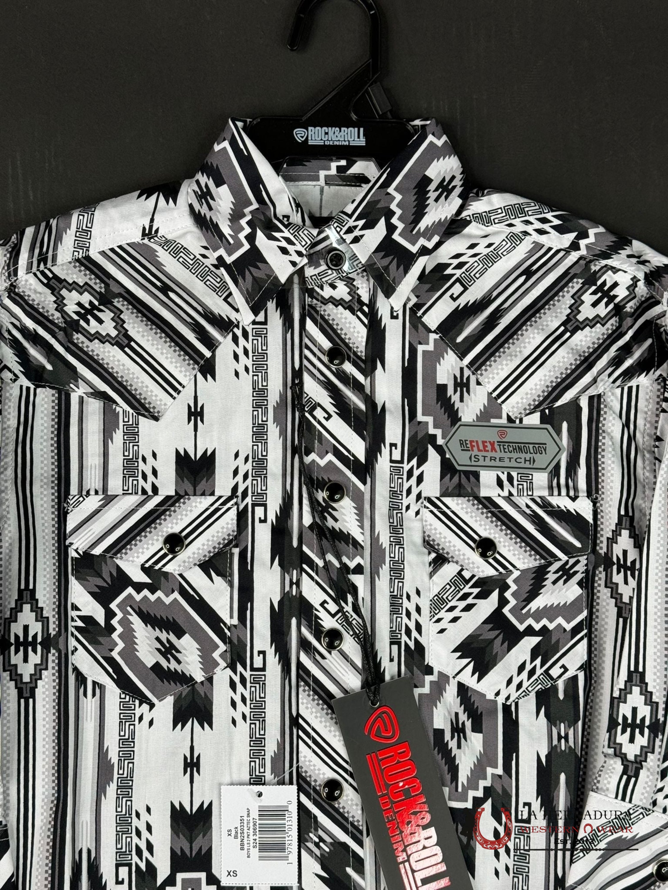 Rock & Roll Boys Aztec Black Long Sleeve Snap Niños