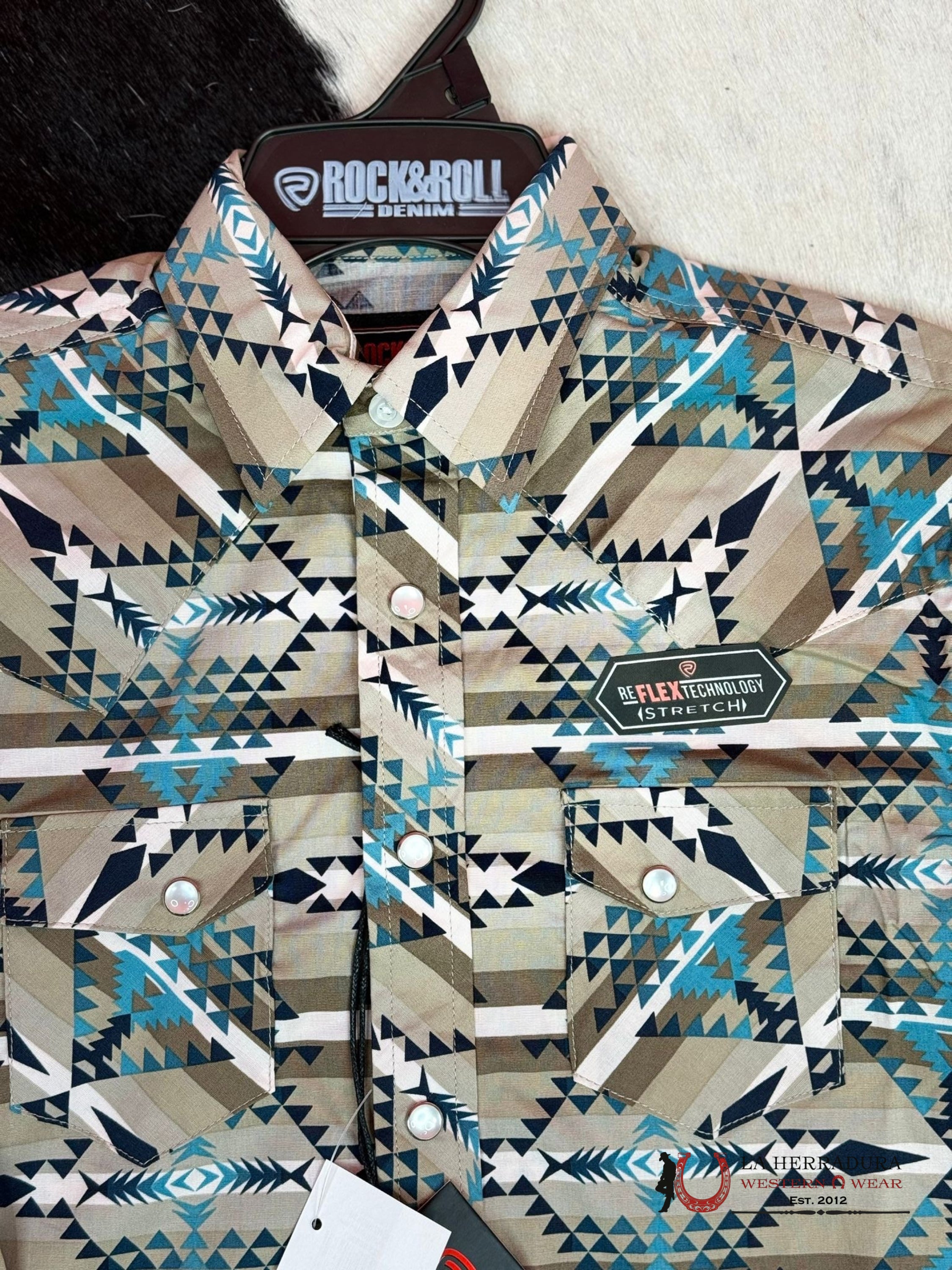 Rock&Roll Aztec Turquoise Stripe Snap Niños