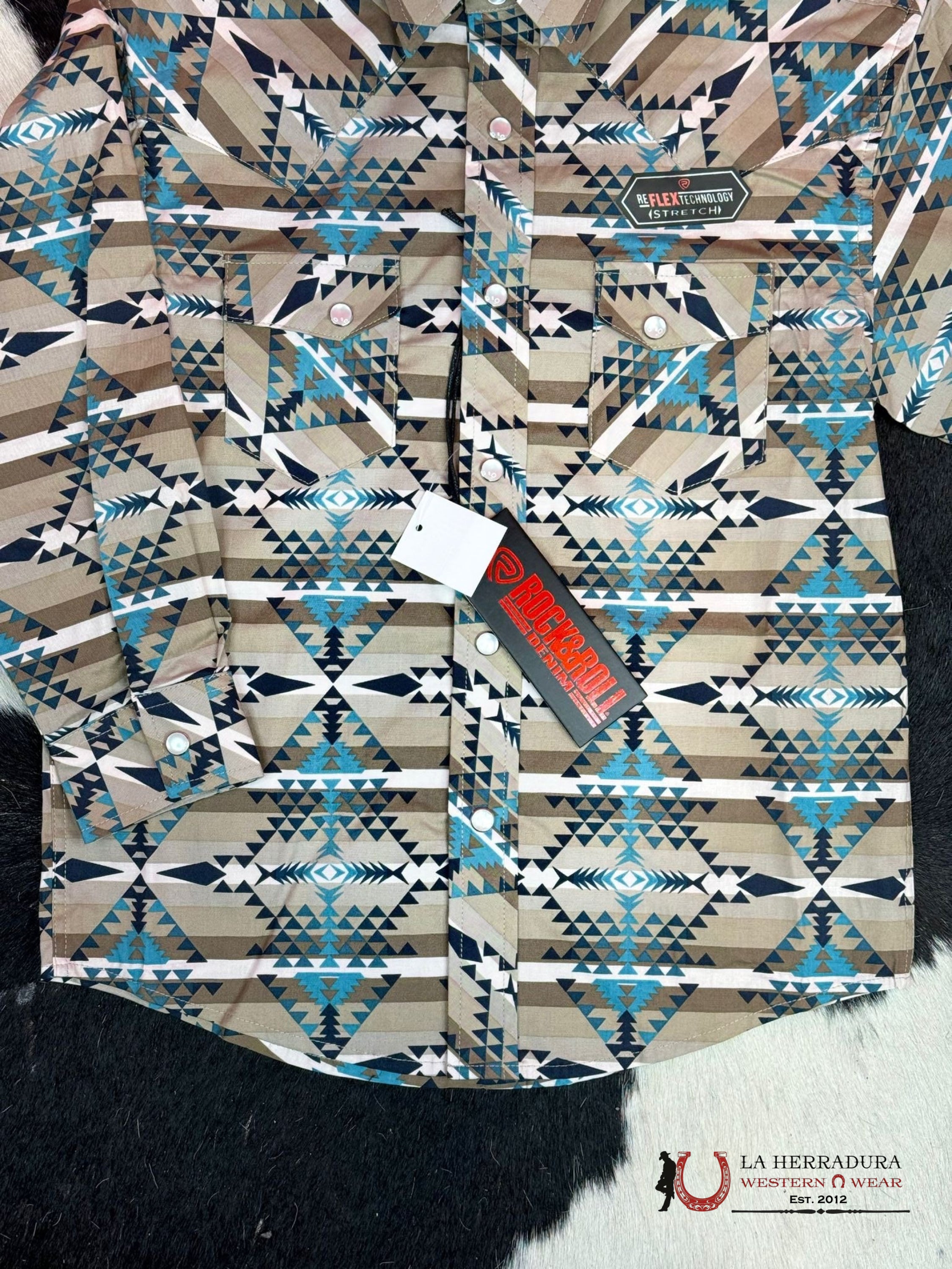 Rock&Roll Aztec Turquoise Stripe Snap Niños