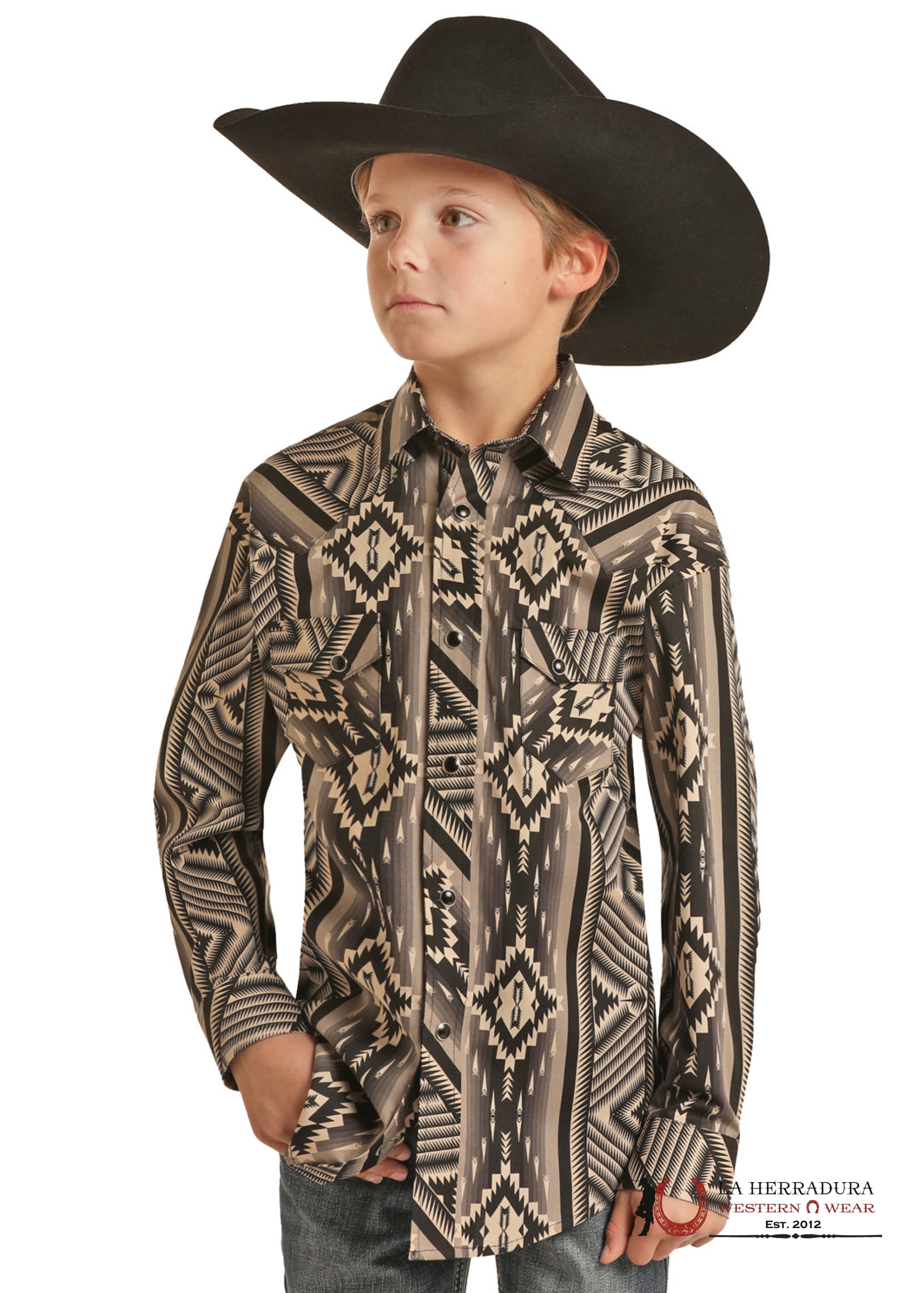 ROCK&ROLL KIDS -BOYS BLACK LS 2PKT AZTEC SNAP BBN2S02166 NIÑOS