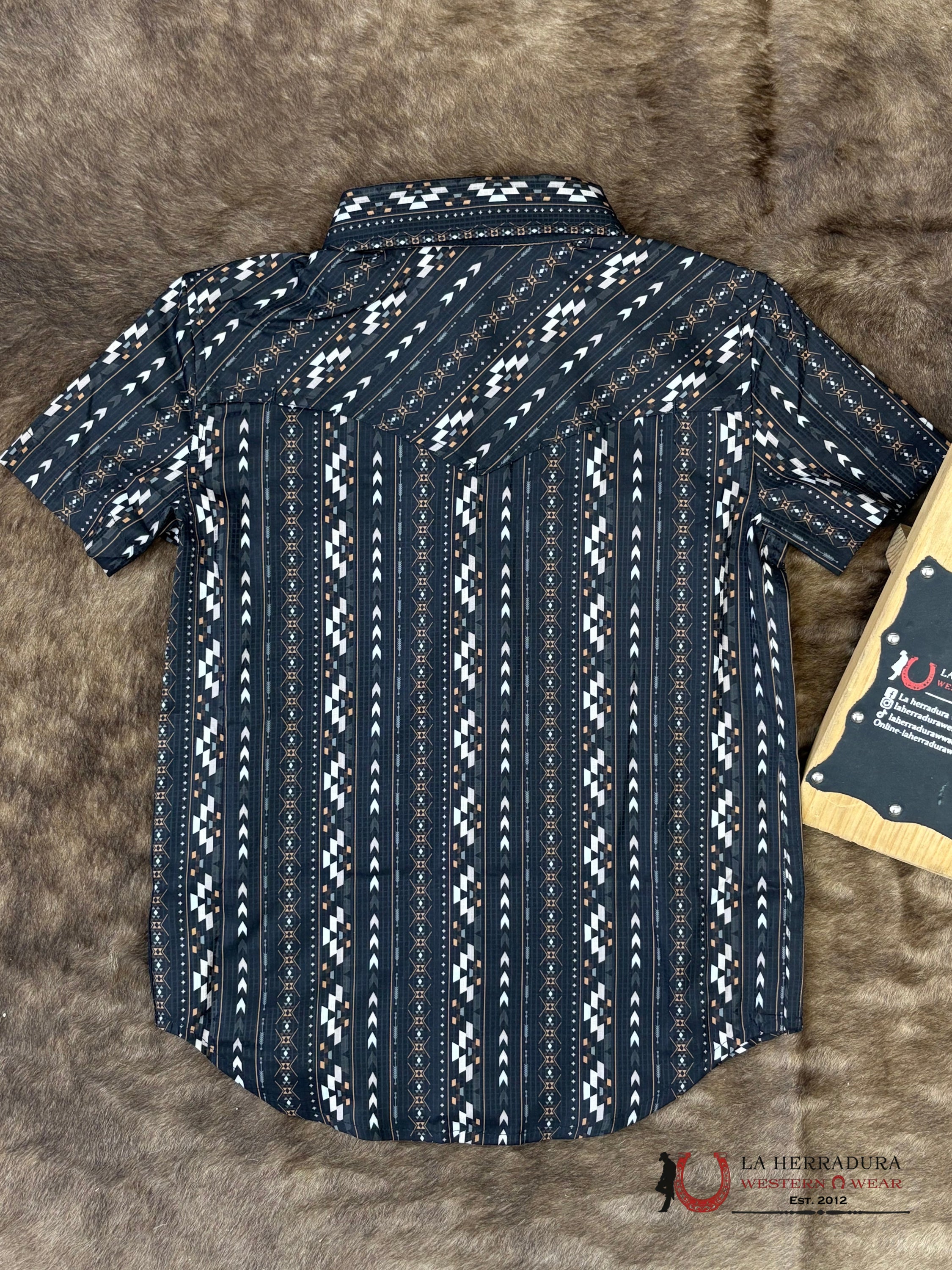 Rock&Roll Black With Multi Color Aztec Print Short Sleeve Short Boys - 5956 NIÑOS