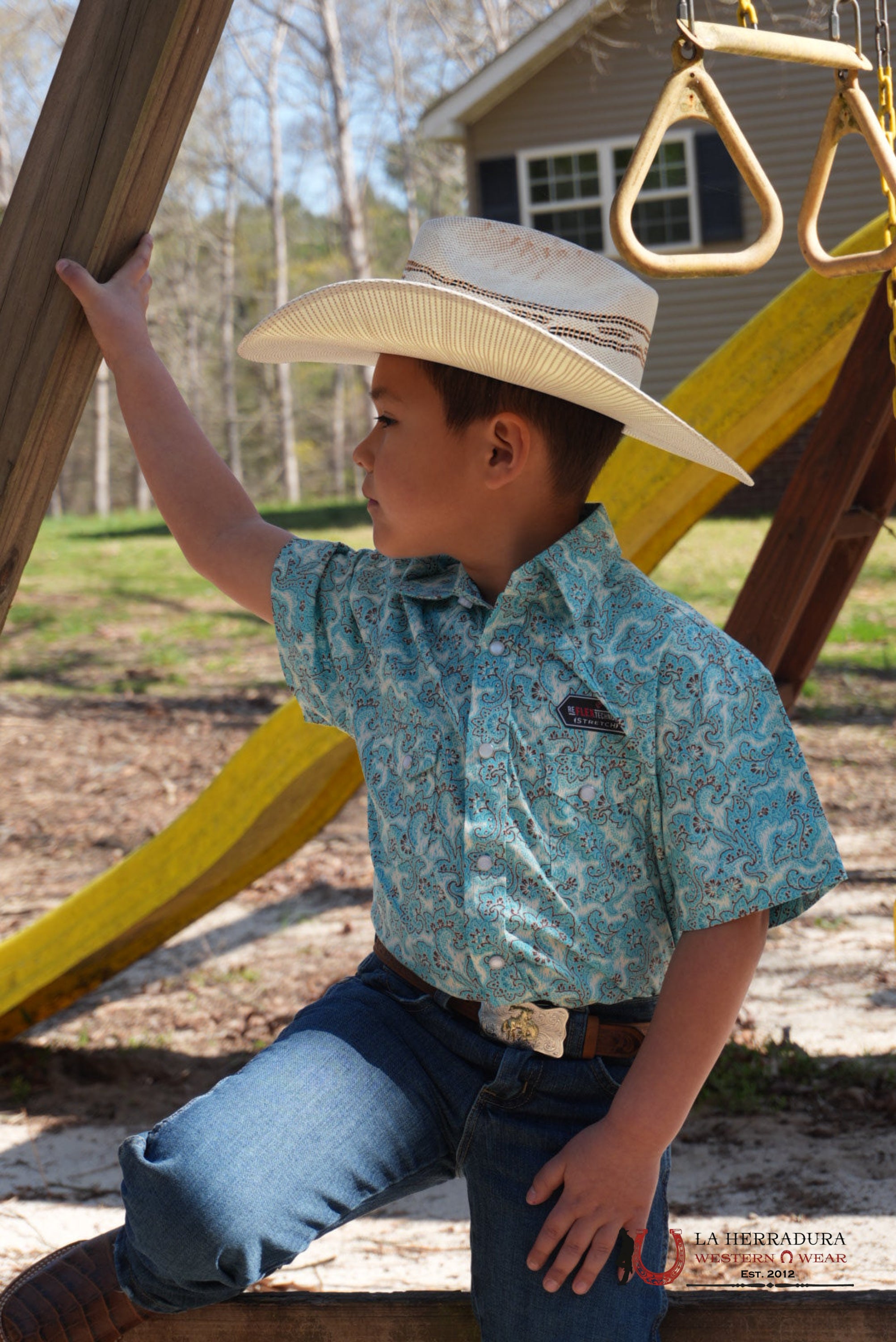 ROCK AND ROLL BRIGHT TURQOISE PAISLEY PRINT KIDS SHORT SLEEVE NIÑOS