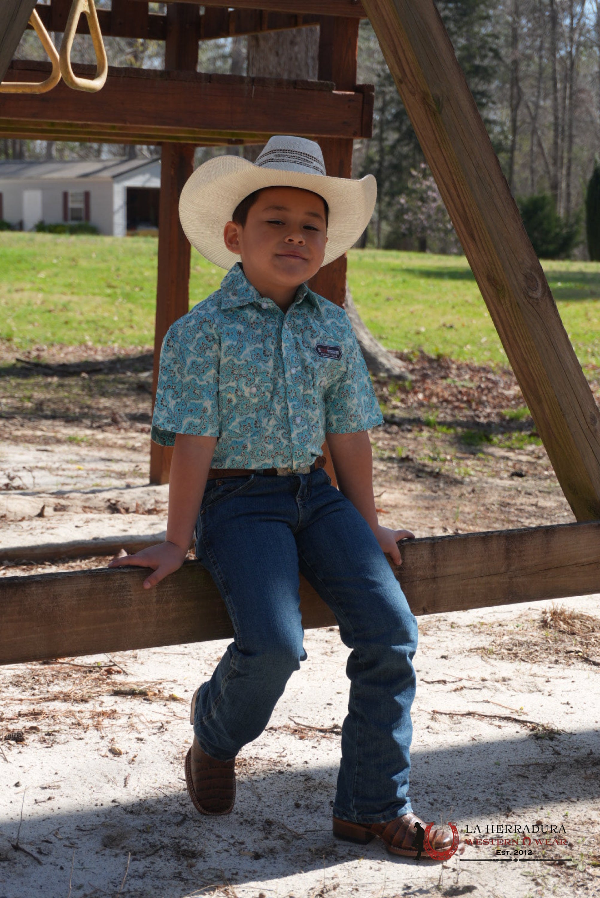 ROCK AND ROLL BRIGHT TURQOISE PAISLEY PRINT KIDS SHORT SLEEVE NIÑOS