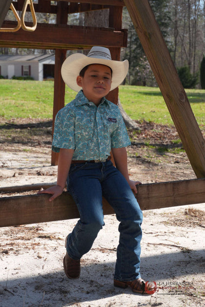 ROCK&ROLL KIDS -BOYS BRIGHT TURQUOISE RR PAISLEY SS BBN3S05850