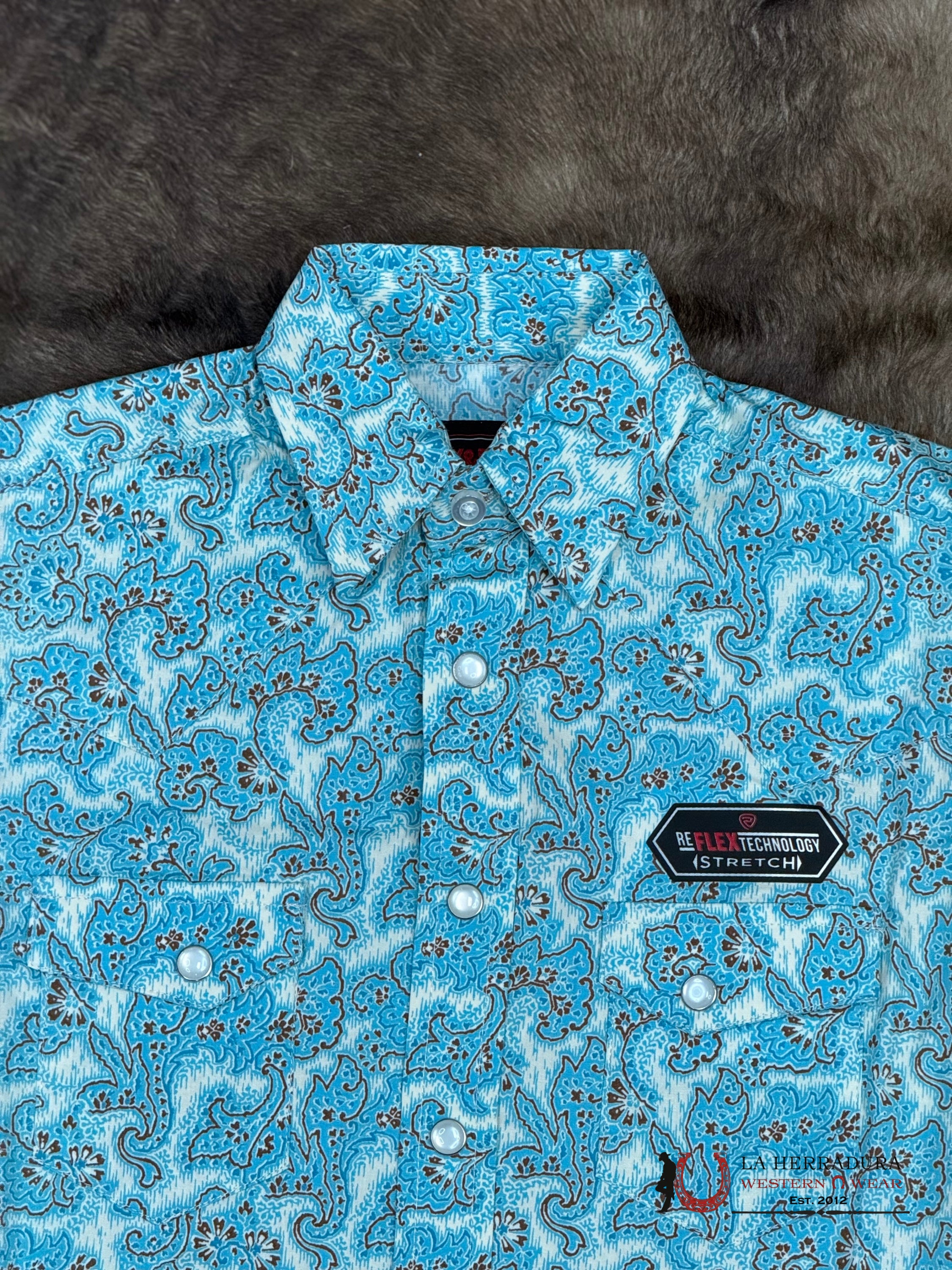 ROCK AND ROLL BRIGHT TURQOISE PAISLEY PRINT KIDS SHORT SLEEVE NIÑOS