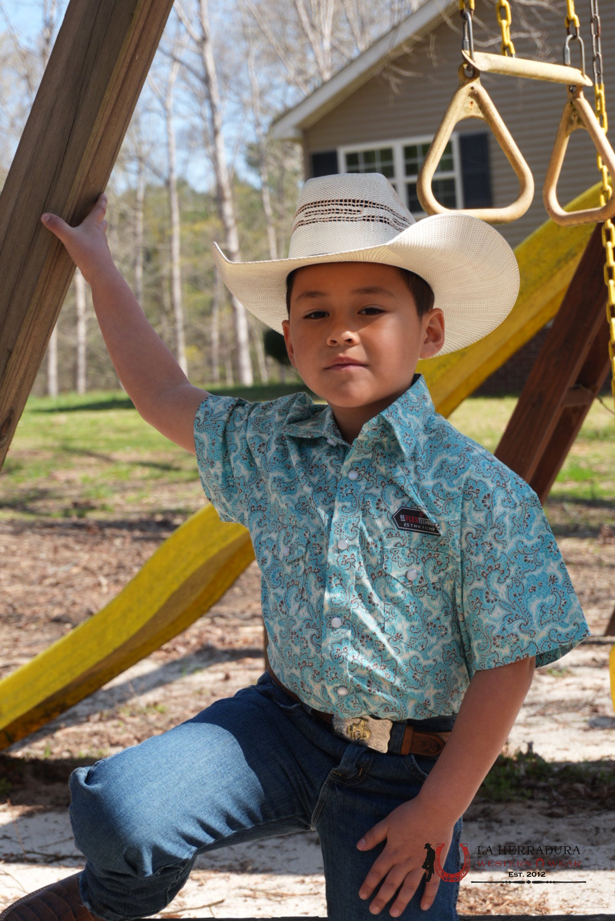 ROCK AND ROLL BRIGHT TURQOISE PAISLEY PRINT KIDS SHORT SLEEVE NIÑOS