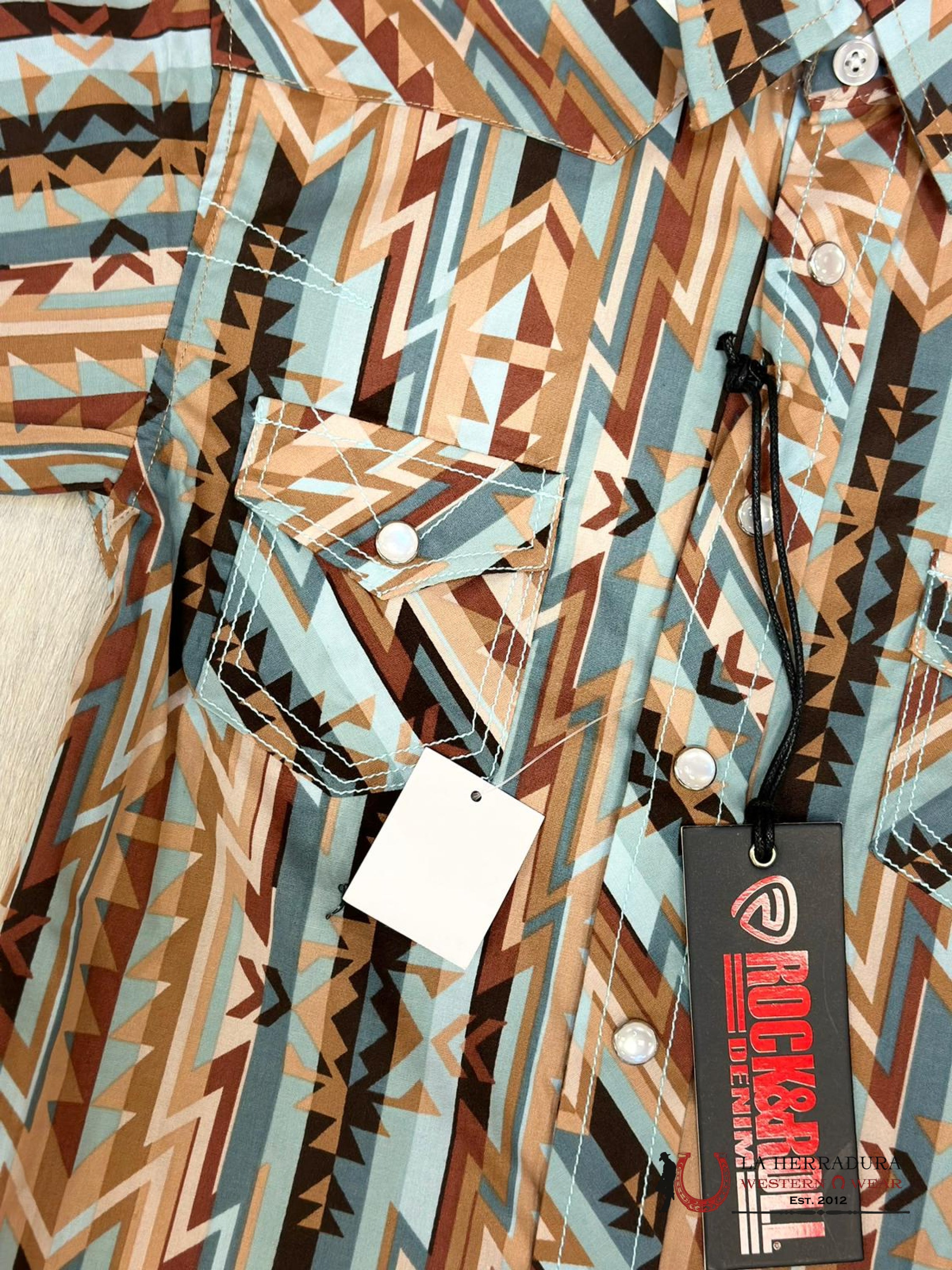 Rock & Roll Boys Aztec Pattern Blue/Brown Shirt Niños