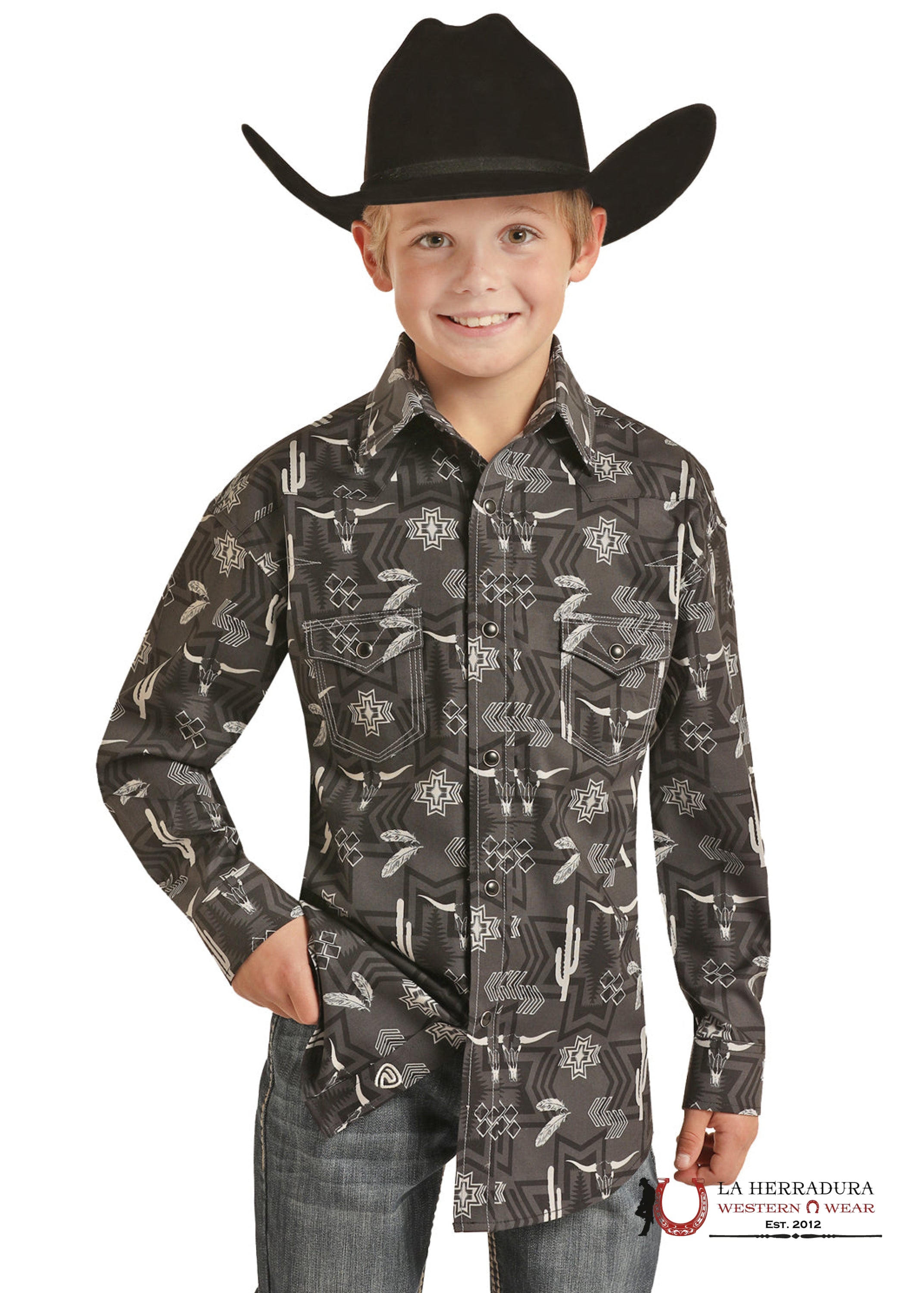 ROCK&ROLL KIDS -BOYS CHARCOAL AZTEC POPLIN PRINT RRBSOSRZ19 NIÑOS