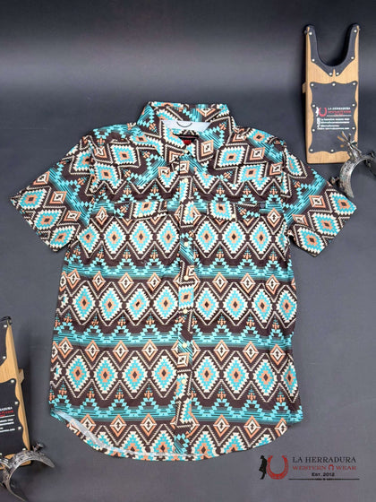 ROCK&ROLL KIDS -BOYS DARK BROWN AZTEC SS SNAP BBN3S05497