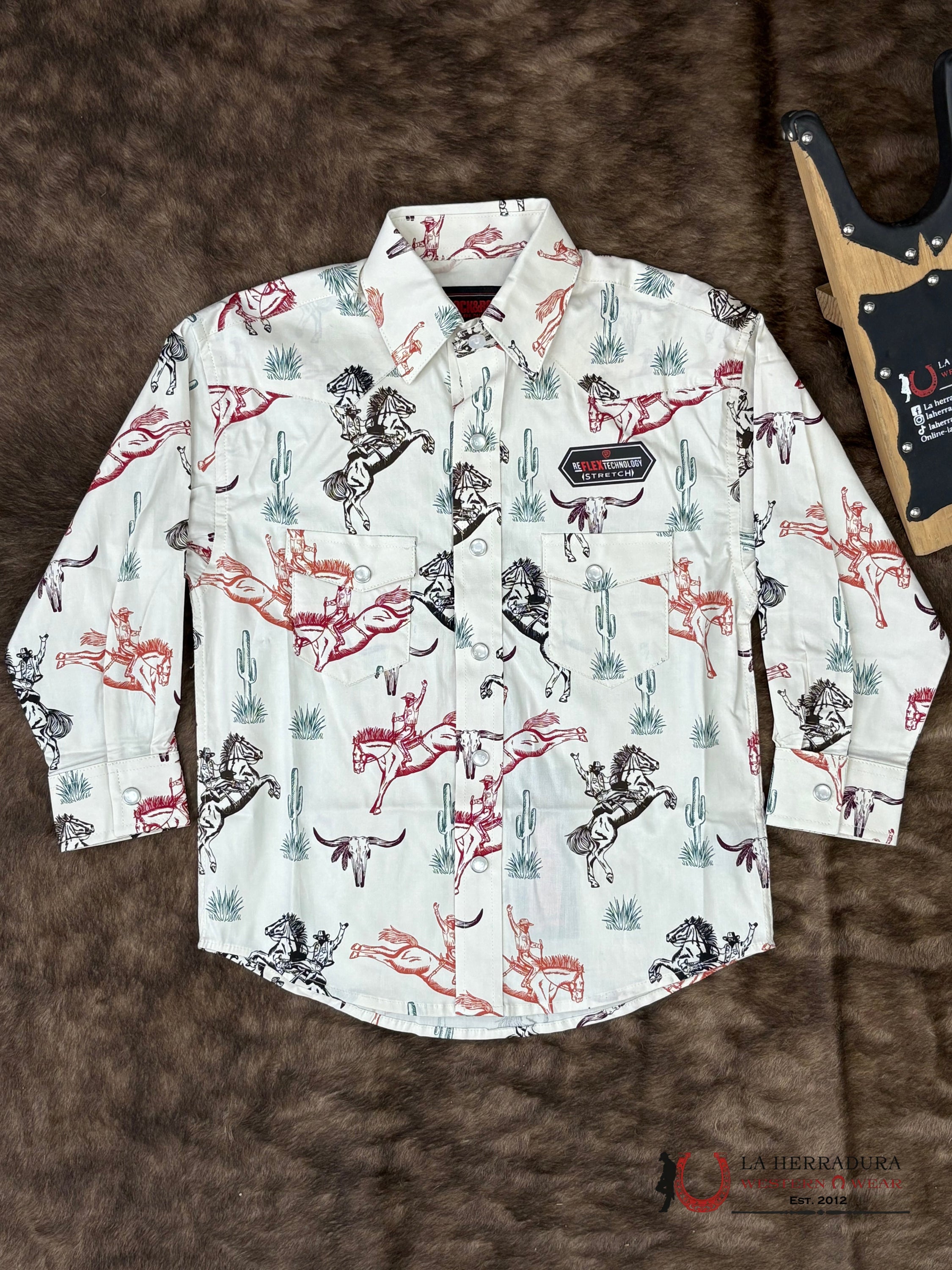 Rock&Roll Natural Begie Long Sleeve Shirt With Horse Print Boys - 5848 NIÑOS