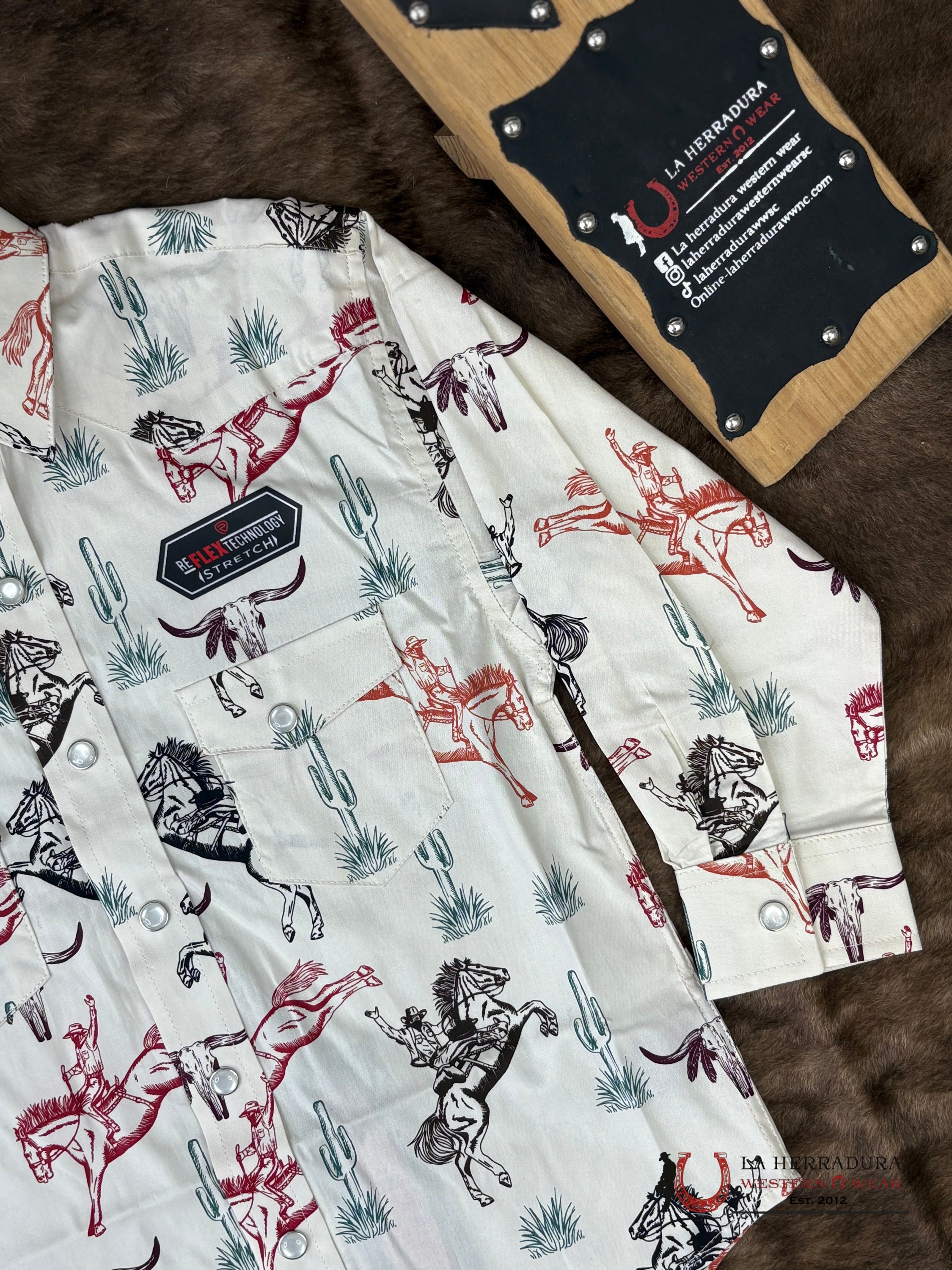 Rock&Roll Natural Begie Long Sleeve Shirt With Horse Print Boys - 5848 NIÑOS