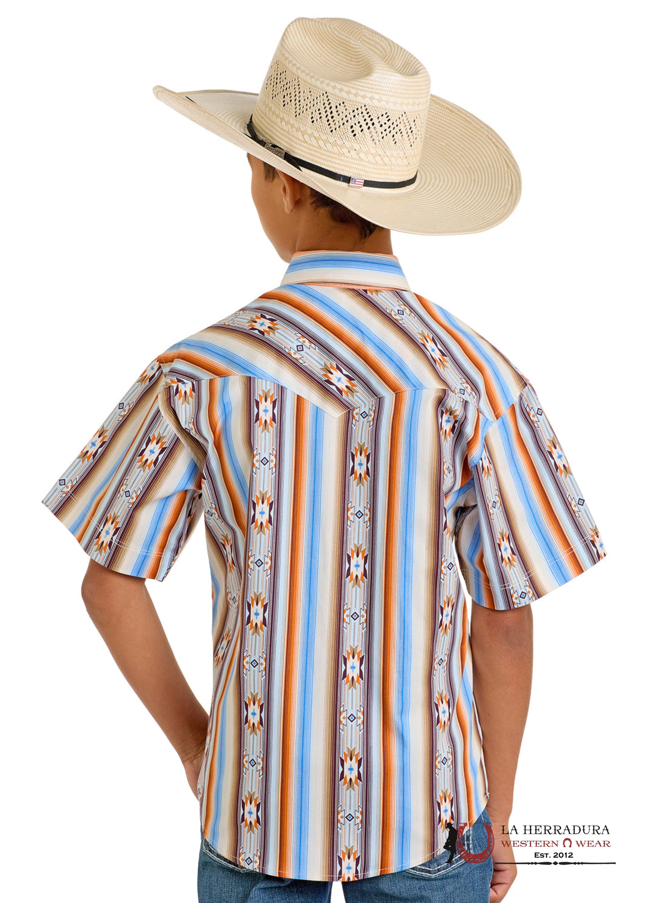Rock&Roll Orange Stripe Aztec Short Sleeve Shirt Boys - 6498 NIÑOS