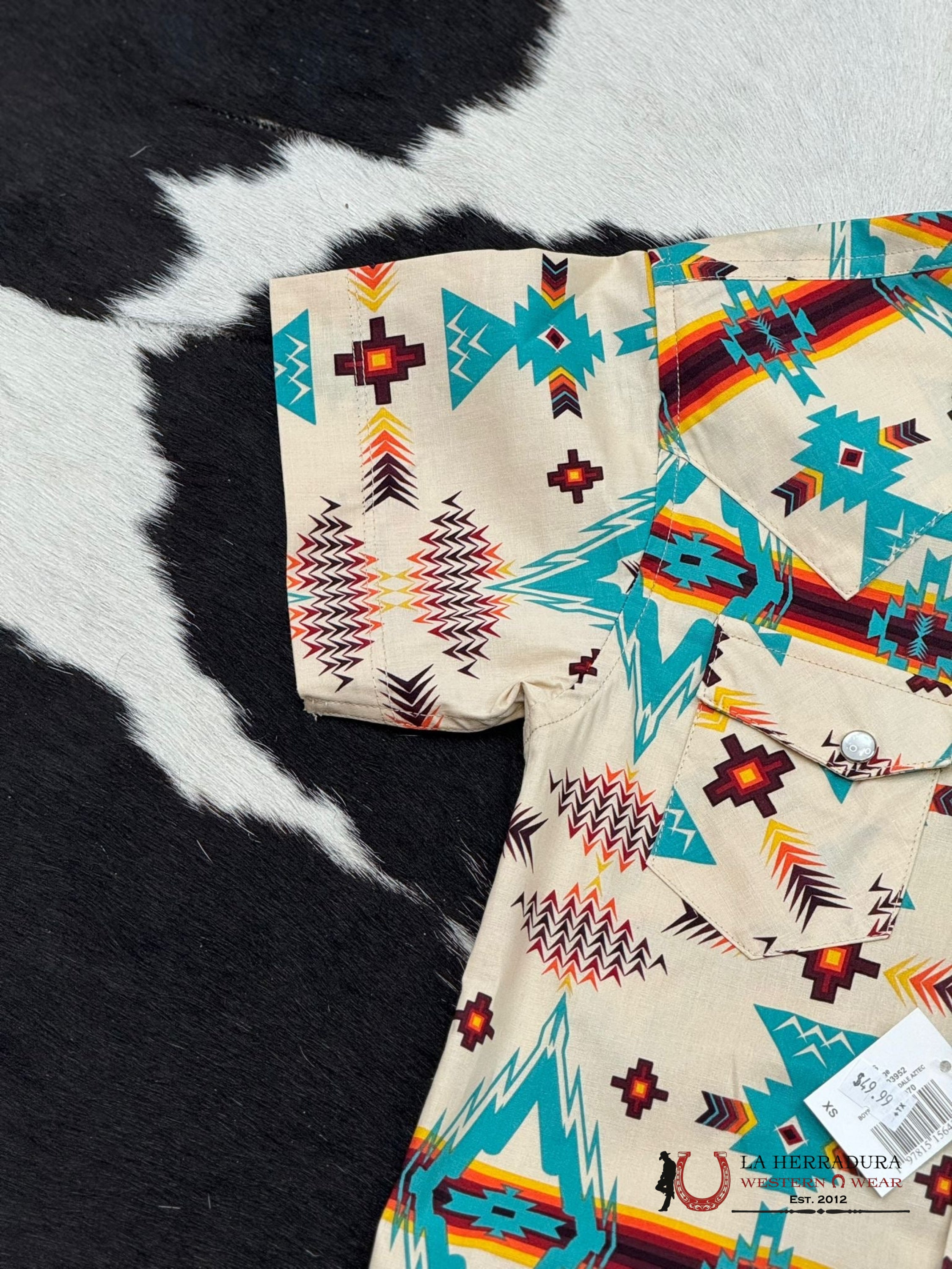 Rock&Roll Boys Dale Aztec Orange Snap Short Sleeve Niños