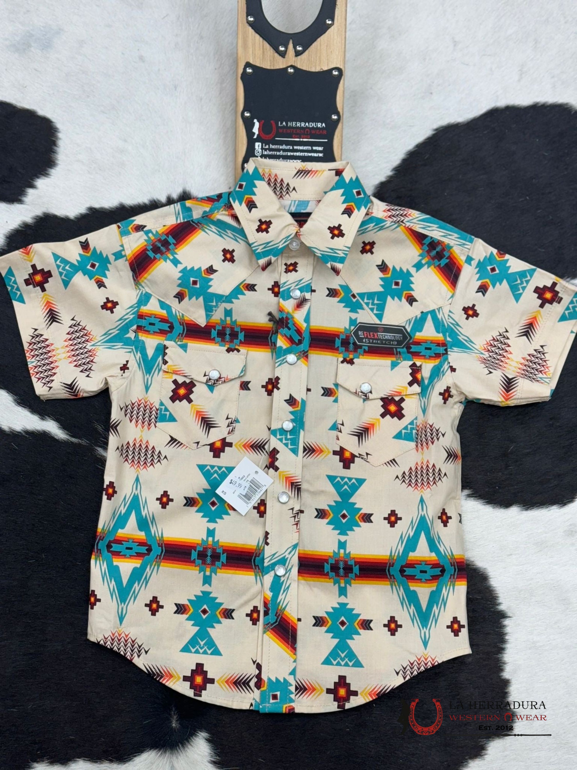 Rock&Roll Boys Dale Aztec Orange Snap Short Sleeve Niños