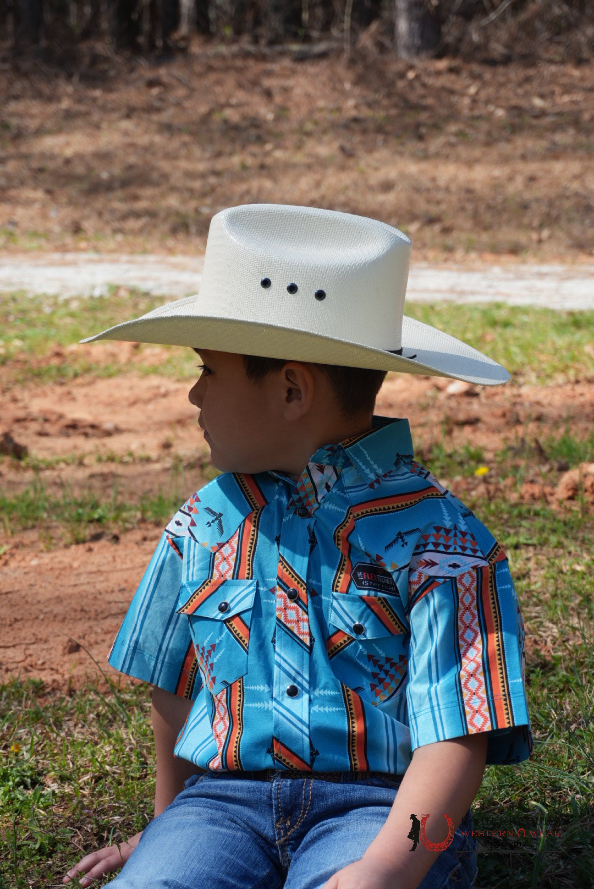 ROCK&ROLL BOYS BLUE AZTEC SNAP SHORT SLEEVE SHIRT 3945 NIÑOS
