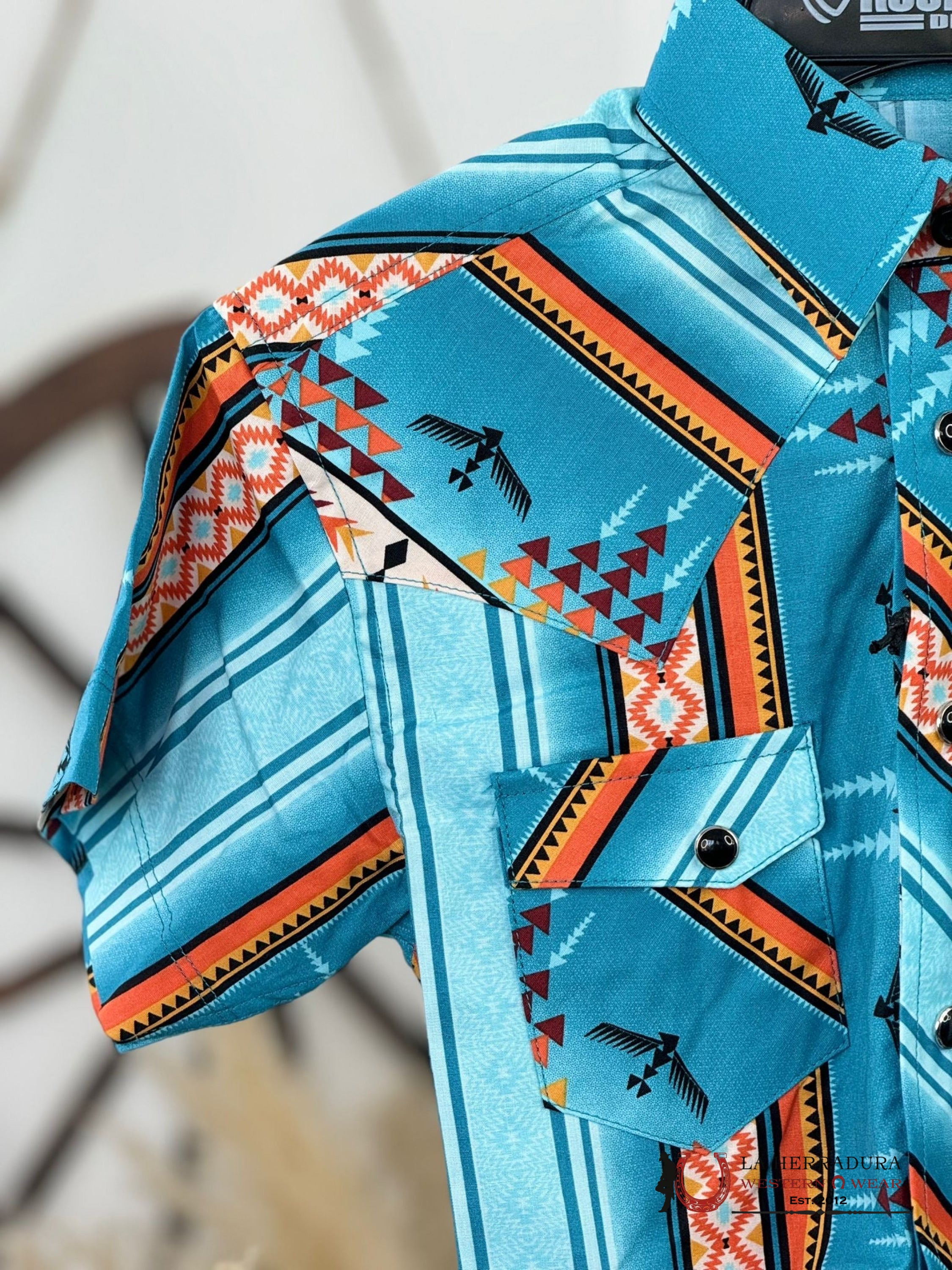 Rock&Roll Boys Blue Aztec Snap Short Sleeve Shirt 3945 Niños