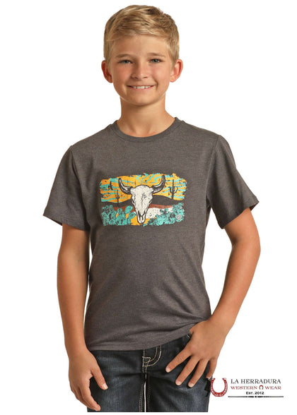ROCK&ROLL KIDS  -BOYS SS CHARCOAL GRAPHIC TEE RRBT21R062