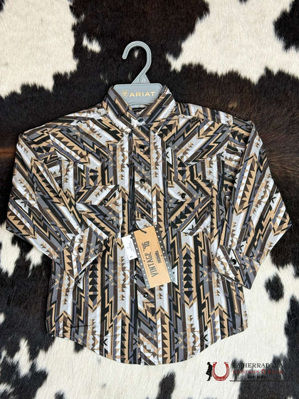 ROCK&ROLL KIDS - CAMISA AZTECA VINTAGE DE MANGA LARGA CON CIERRE A PRESIÓN Y 2 BOLSILLOS PARA NIÑOS (COLOR CANELA) VBN2S02522
