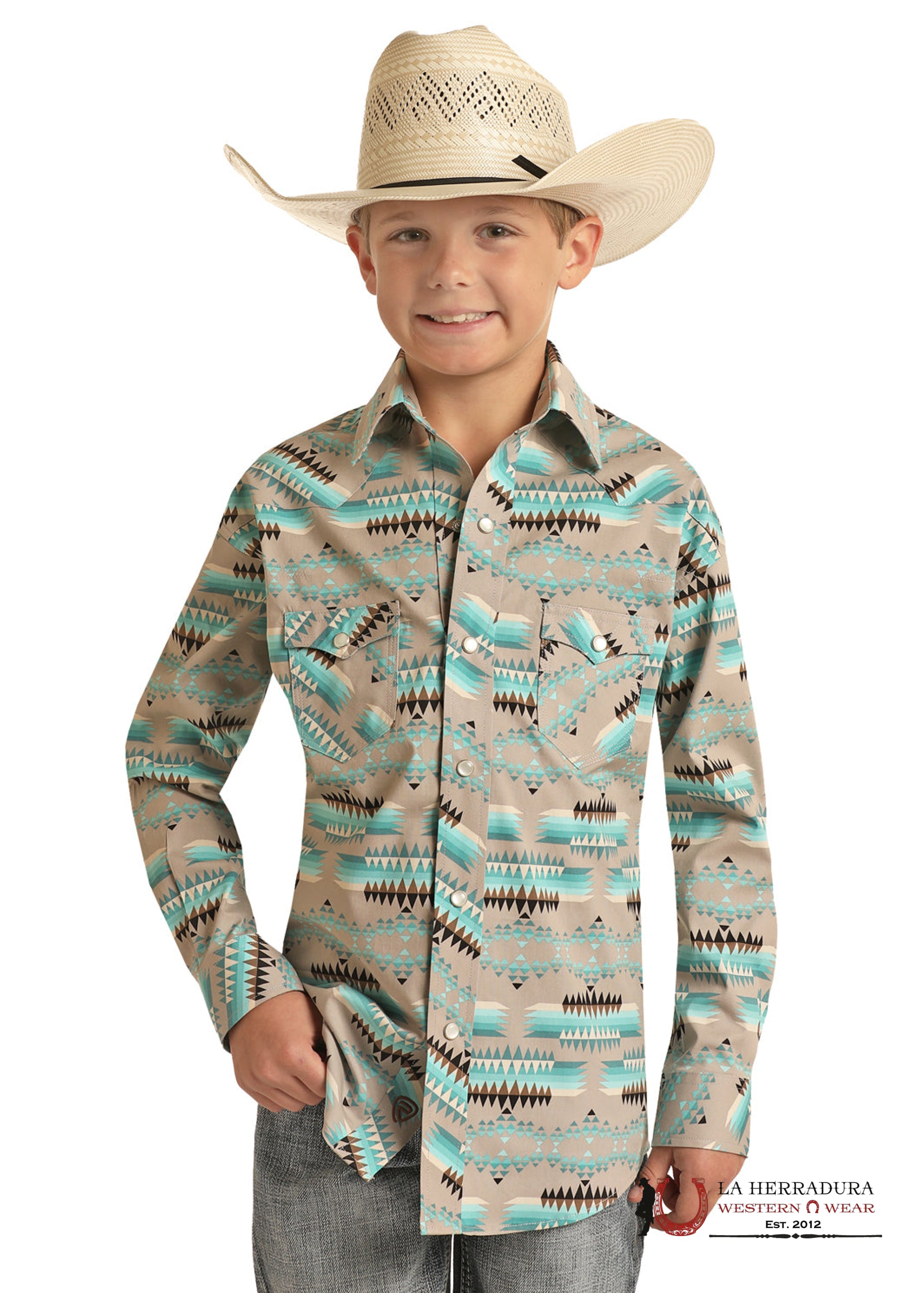 ROCK&ROLL KIDS -BOYS TEAL LS AZTEC WOVEN SNAP RRBSOSR0Q0 NIÑOS