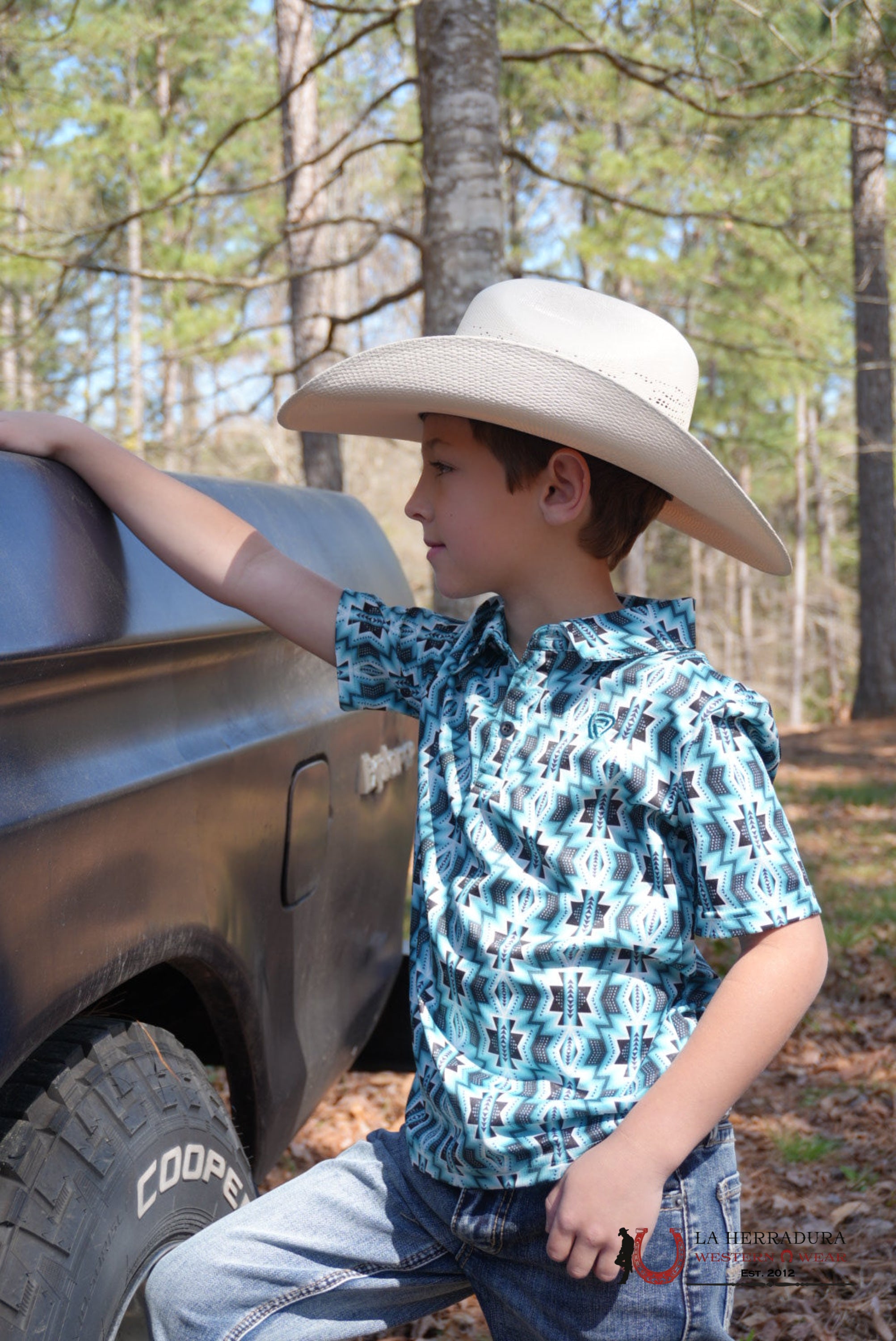 ROCK&ROLL BOYS TURQUOISE PRINTED AZTEC POLO NIÑOS