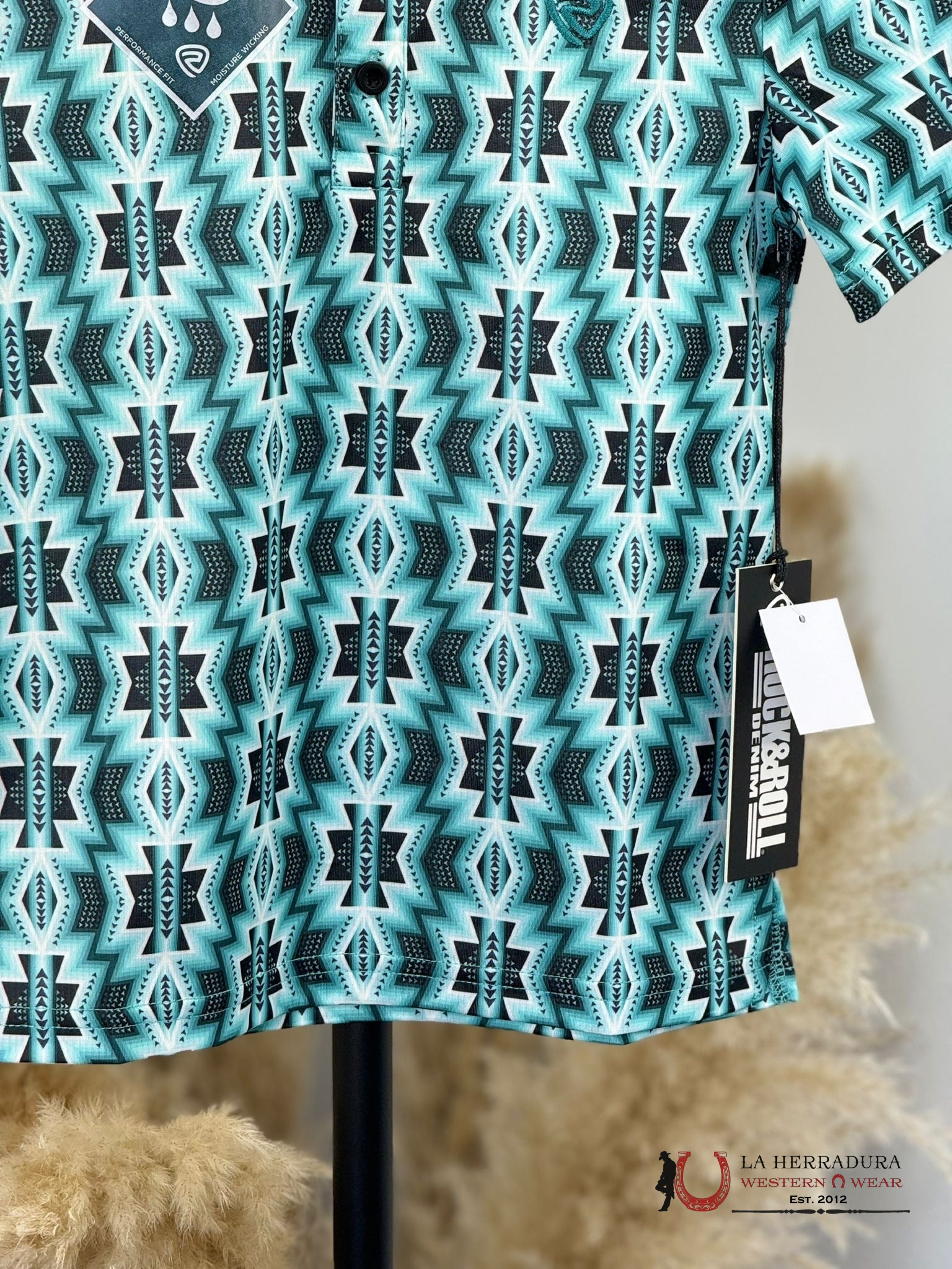 Rock&Roll Boys Turquoise Printed Aztec Polo Niños