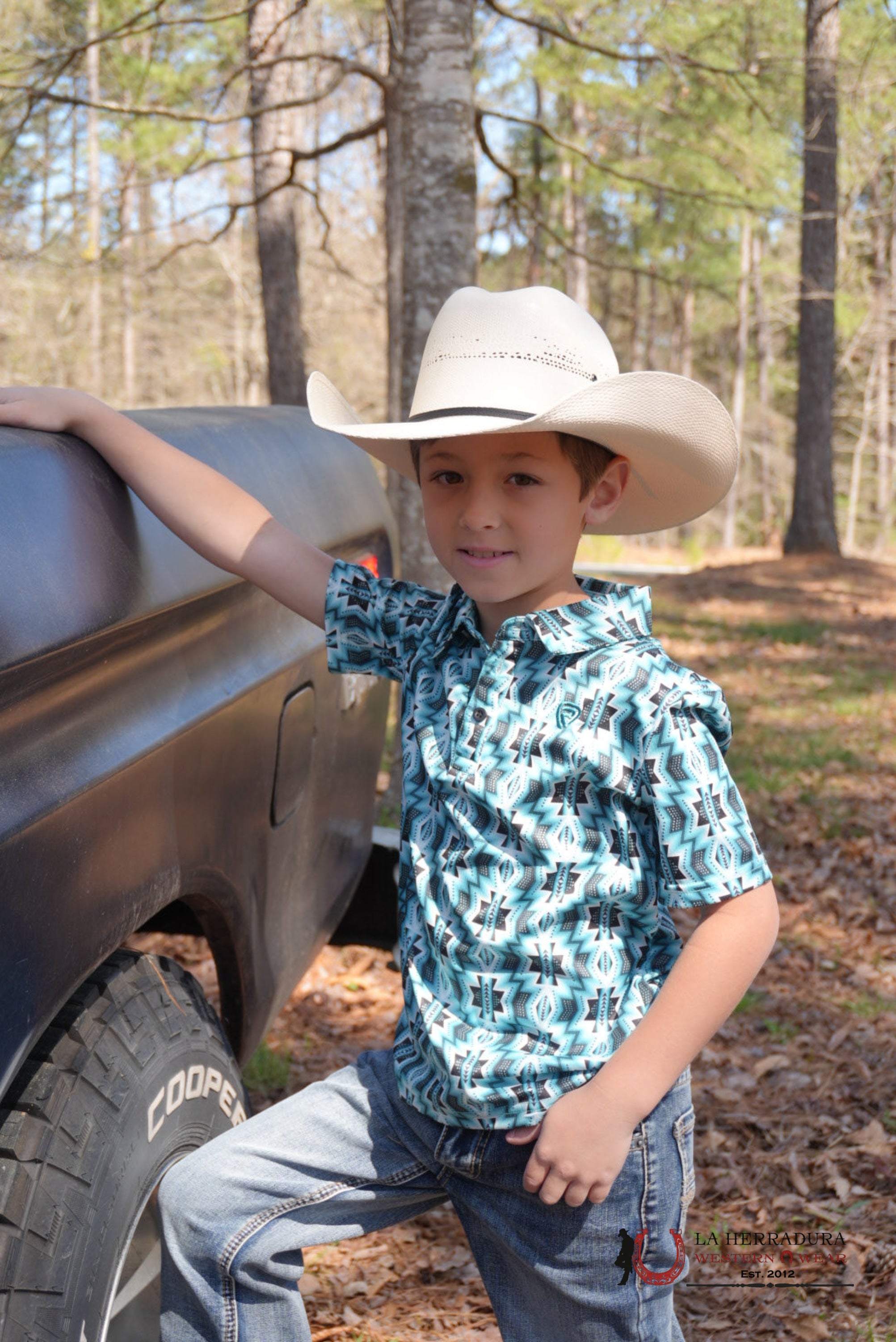 ROCK&ROLL BOYS TURQUOISE PRINTED AZTEC POLO NIÑOS