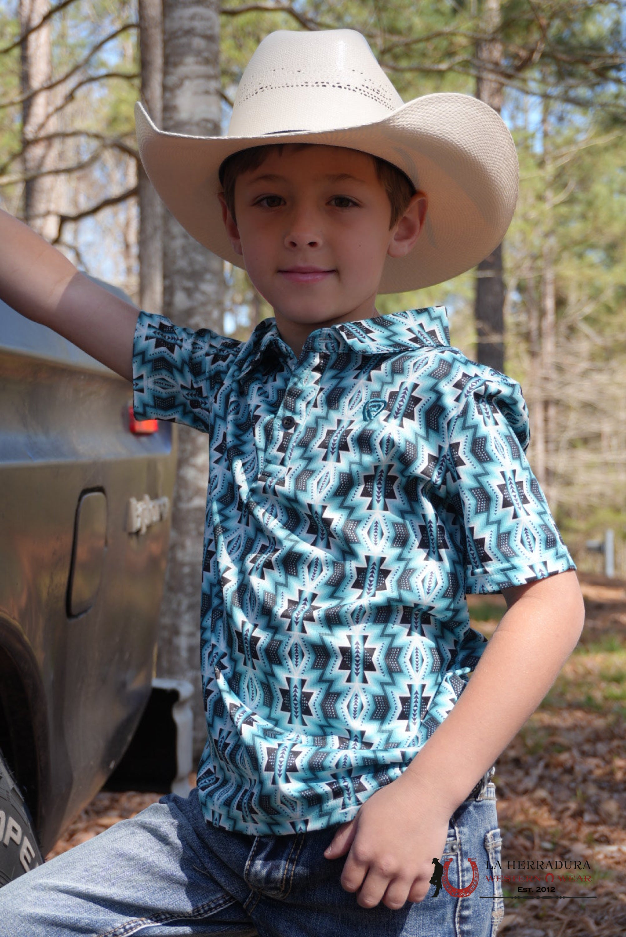 ROCK&ROLL BOYS TURQUOISE PRINTED AZTEC POLO NIÑOS