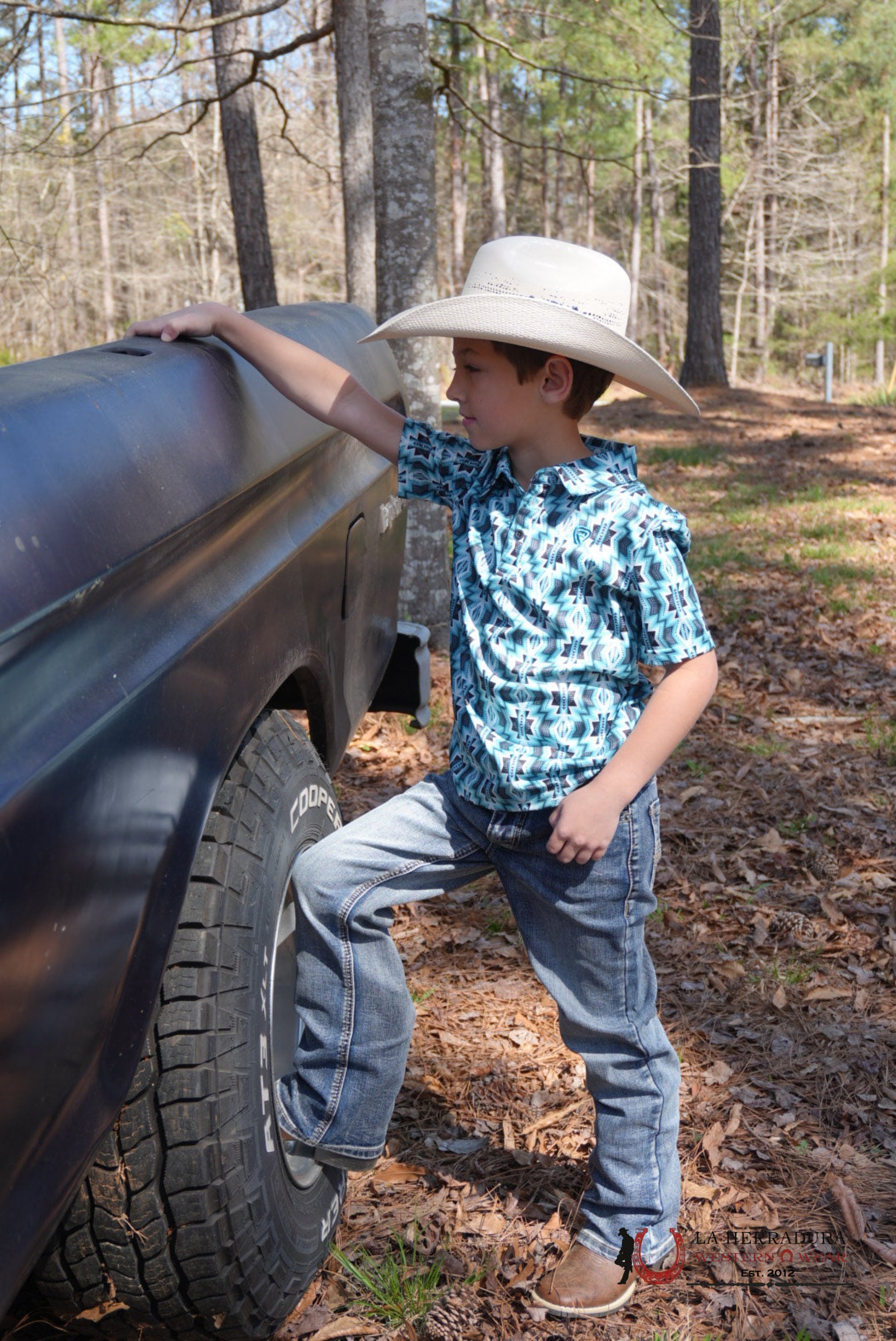 ROCK&ROLL BOYS TURQUOISE PRINTED AZTEC POLO NIÑOS