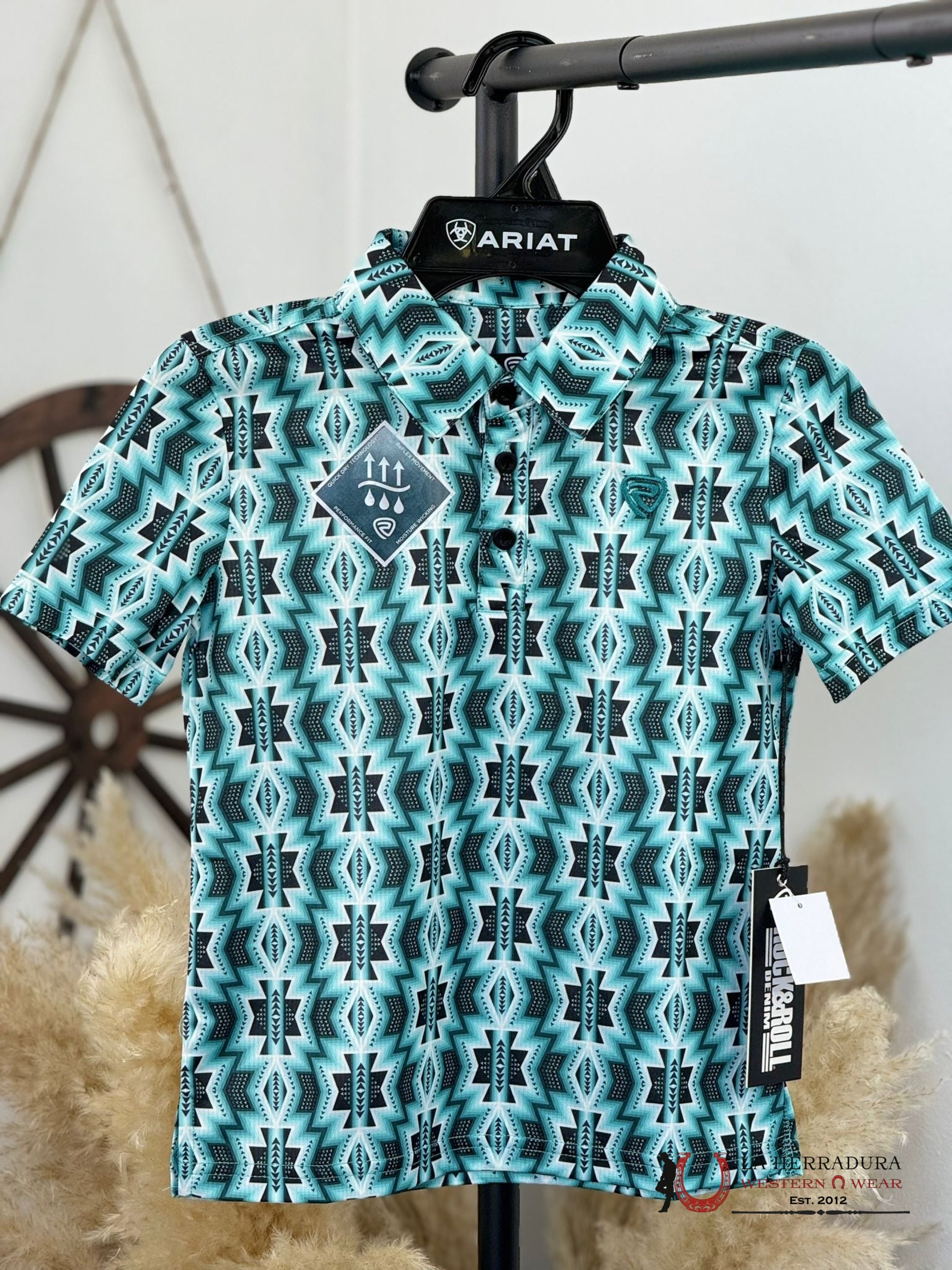Rock&Roll Boys Turquoise Printed Aztec Polo Niños