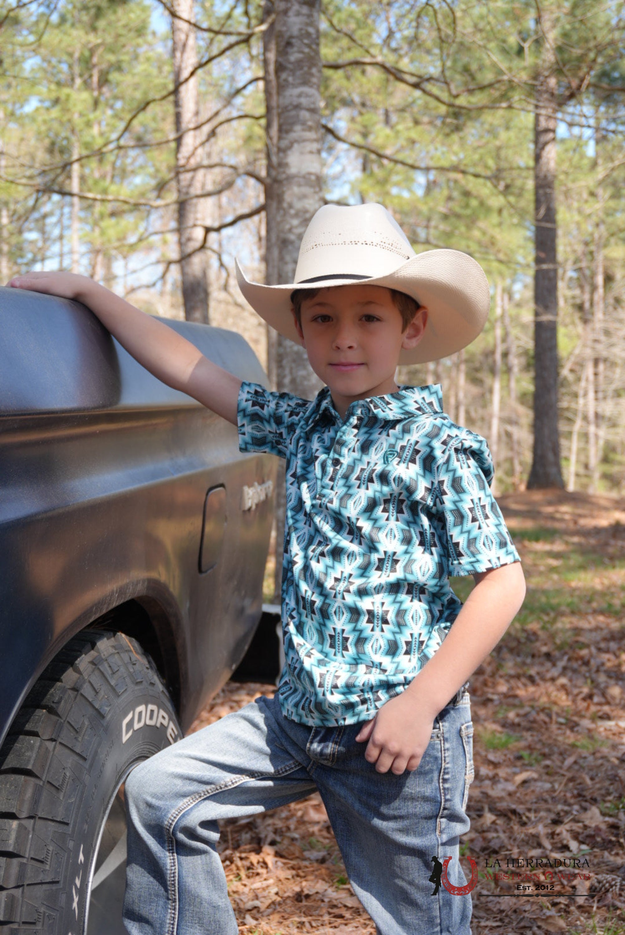 ROCK&ROLL BOYS TURQUOISE PRINTED AZTEC POLO NIÑOS