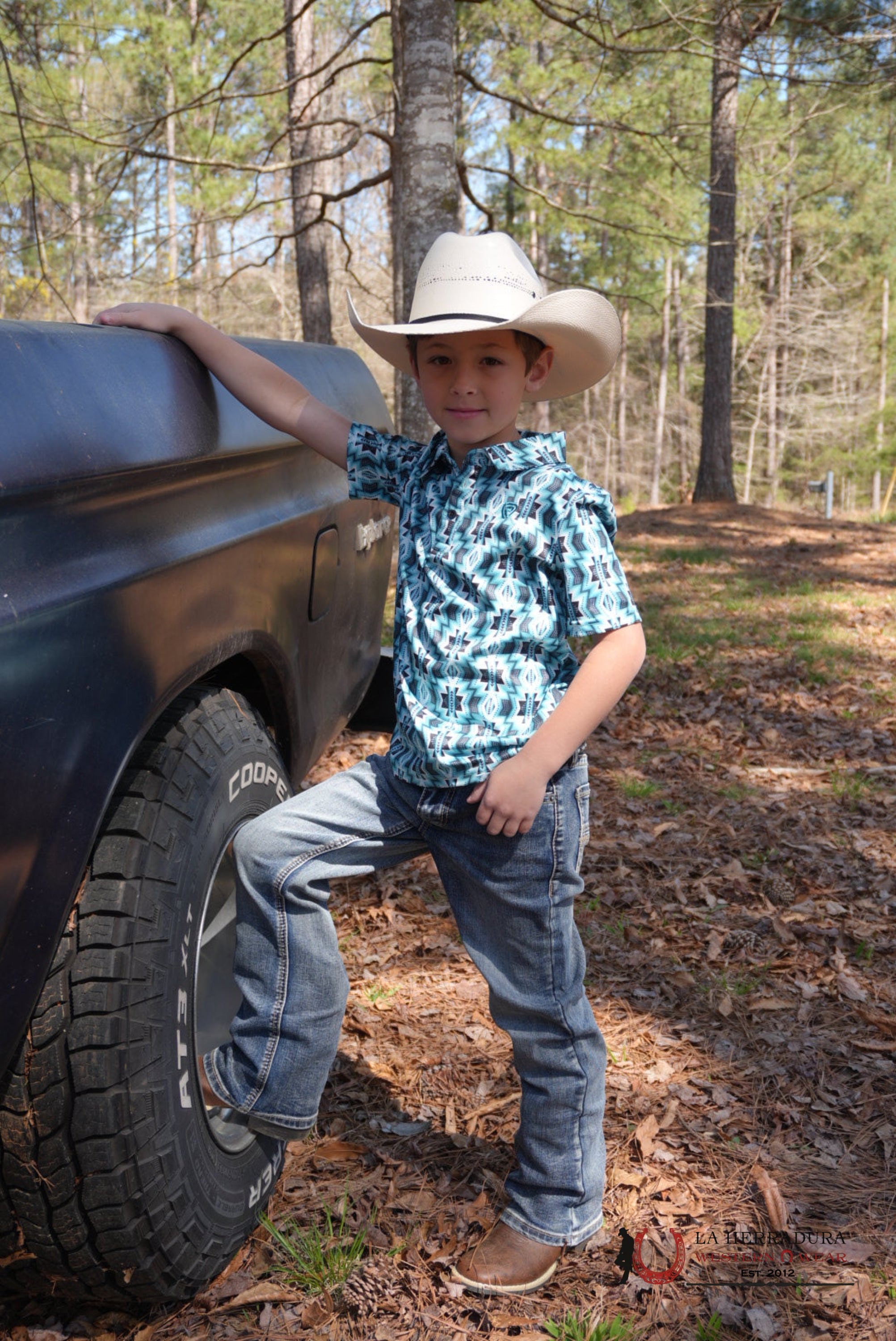ROCK&ROLL BOYS TURQUOISE PRINTED AZTEC POLO NIÑOS