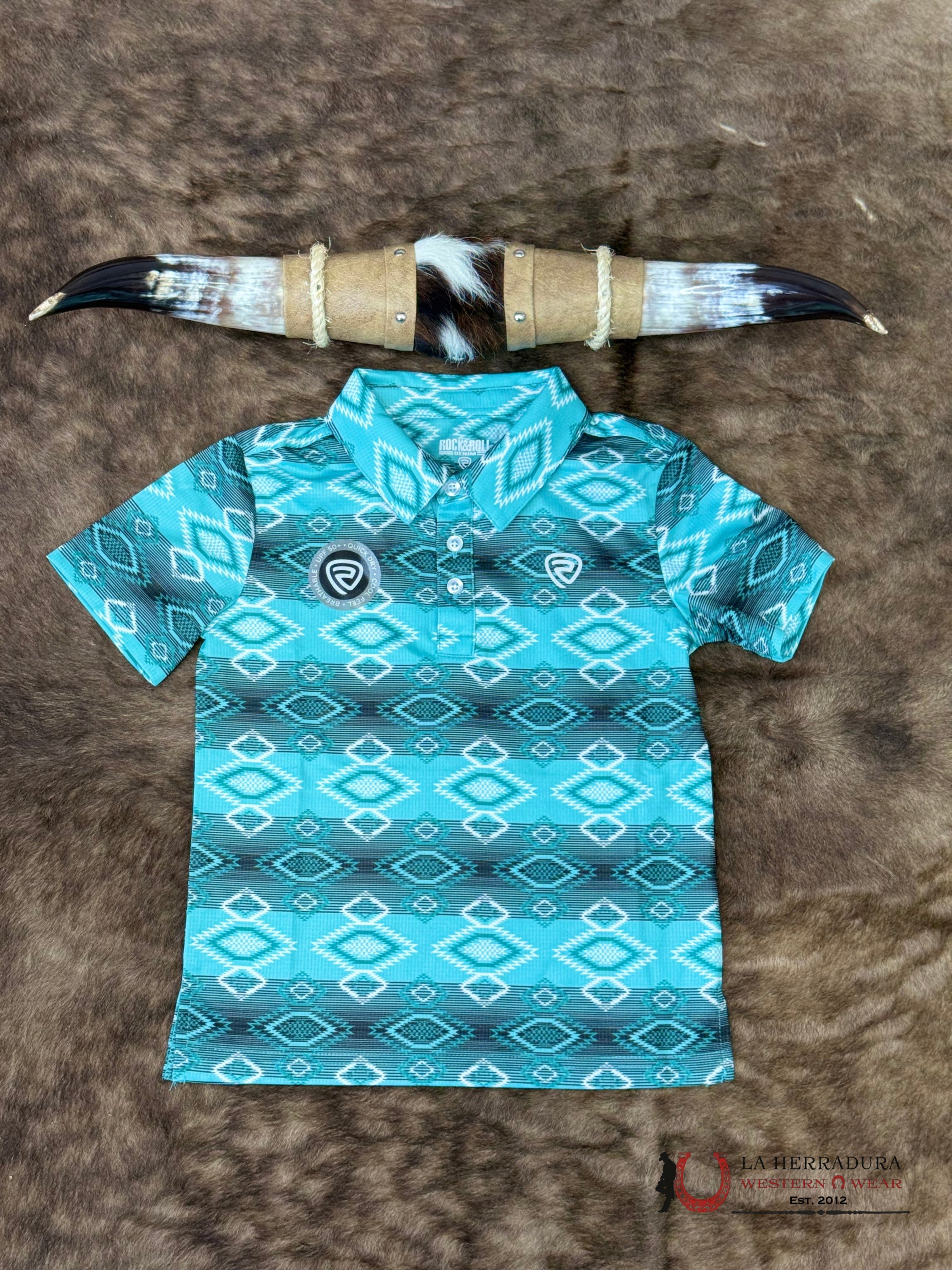 Rock&Roll Boys Turquoise Aztec Print Short Sleeve Shirt - 6624 NIÑOS