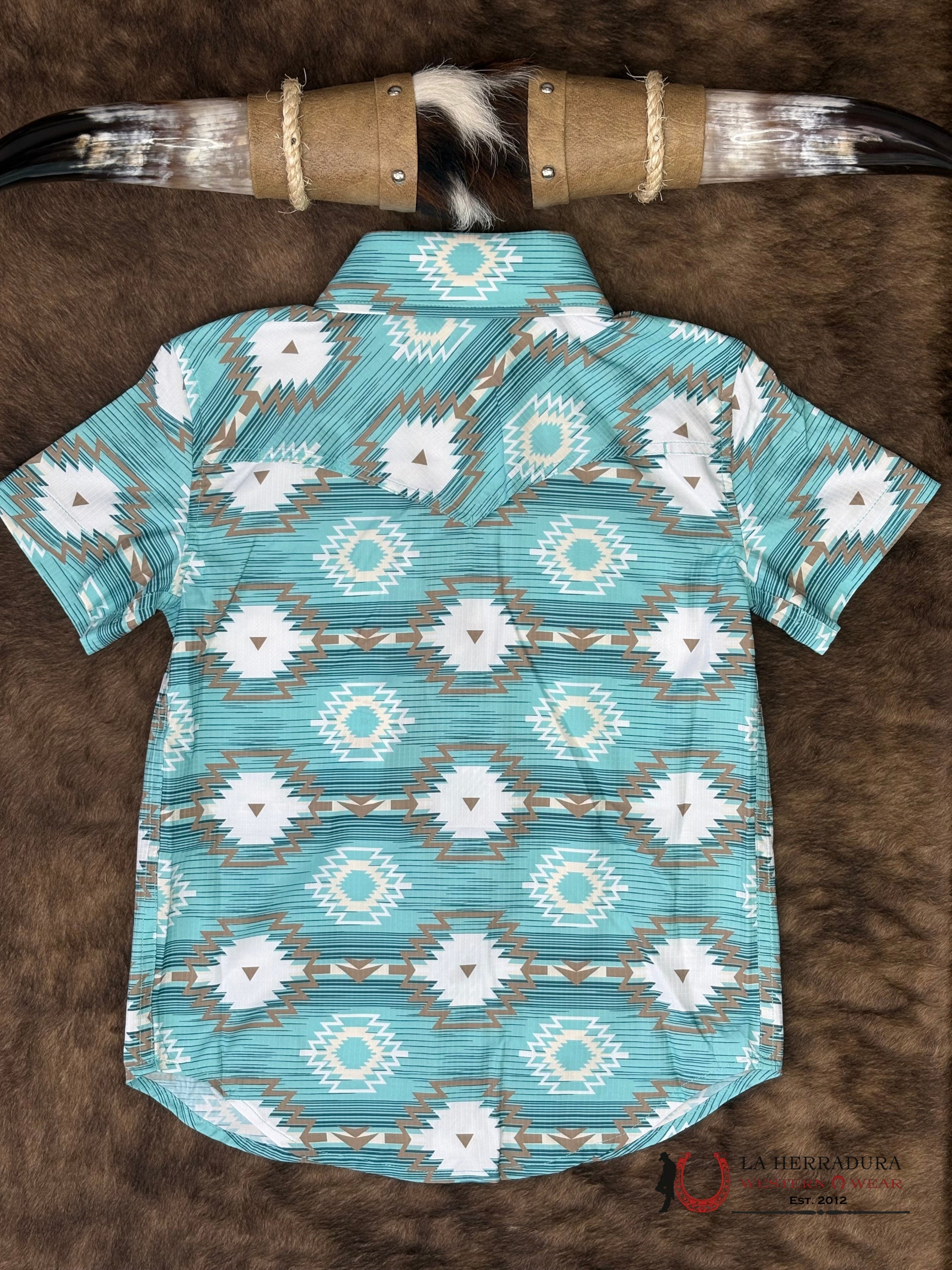 Rock&Roll Turquoise Boys Aztec Print Short Sleeve - 6433 NIÑOS