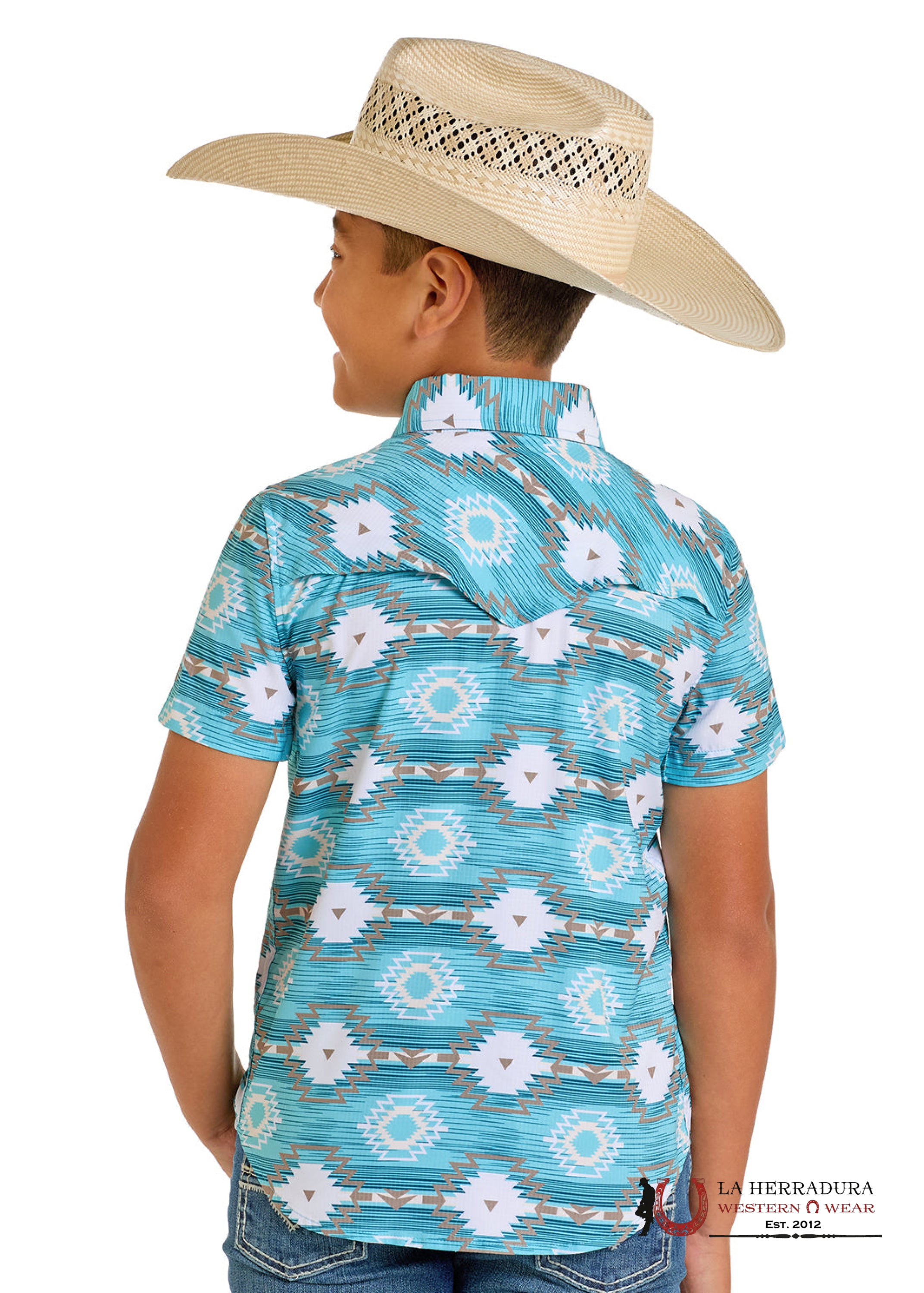Rock&Roll Turquoise Boys Aztec Print Short Sleeve - 6433 NIÑOS