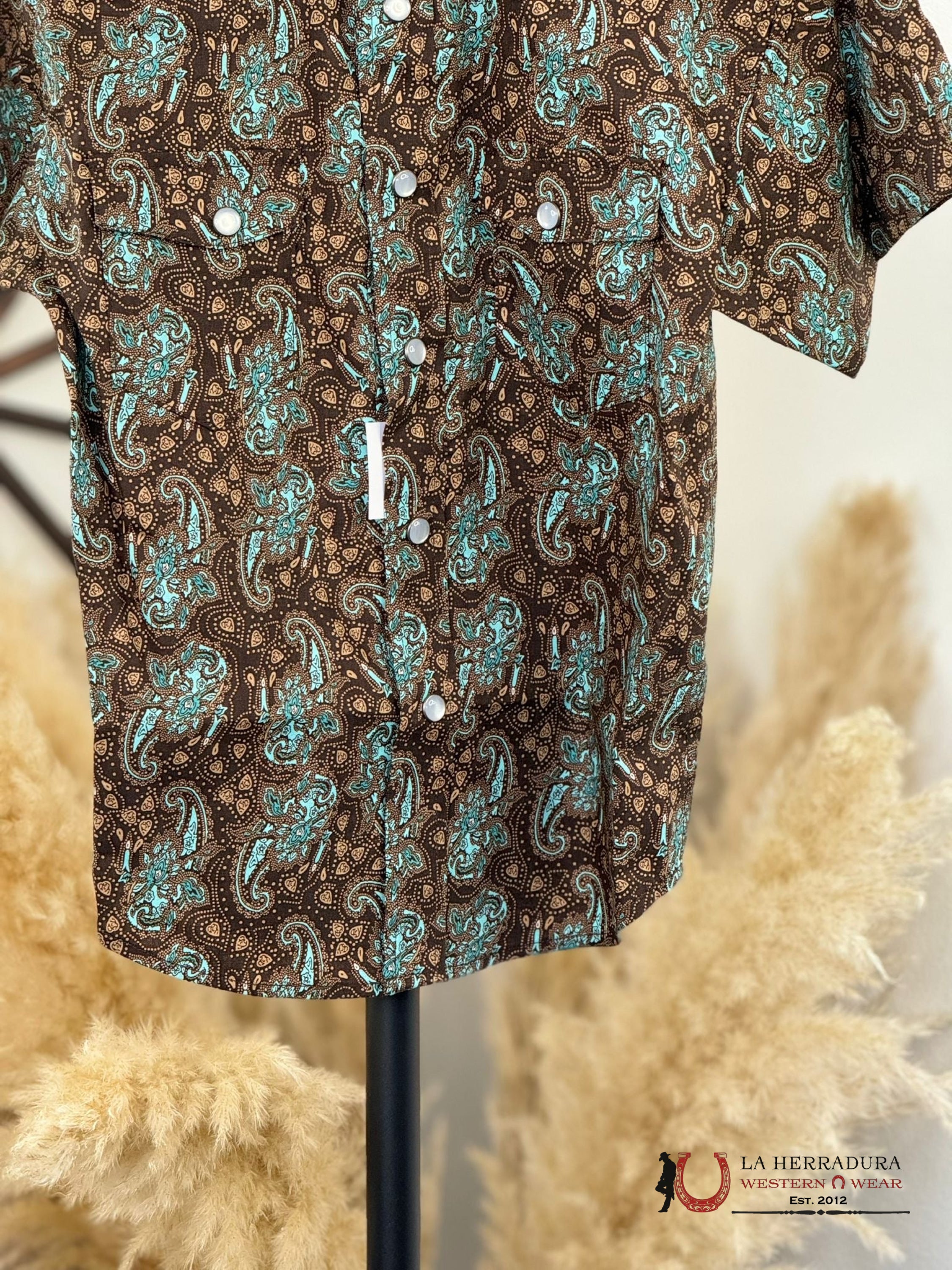 Rock&Roll Boys Turquoise Paisley Snap Short Sleeve Shirt Niños