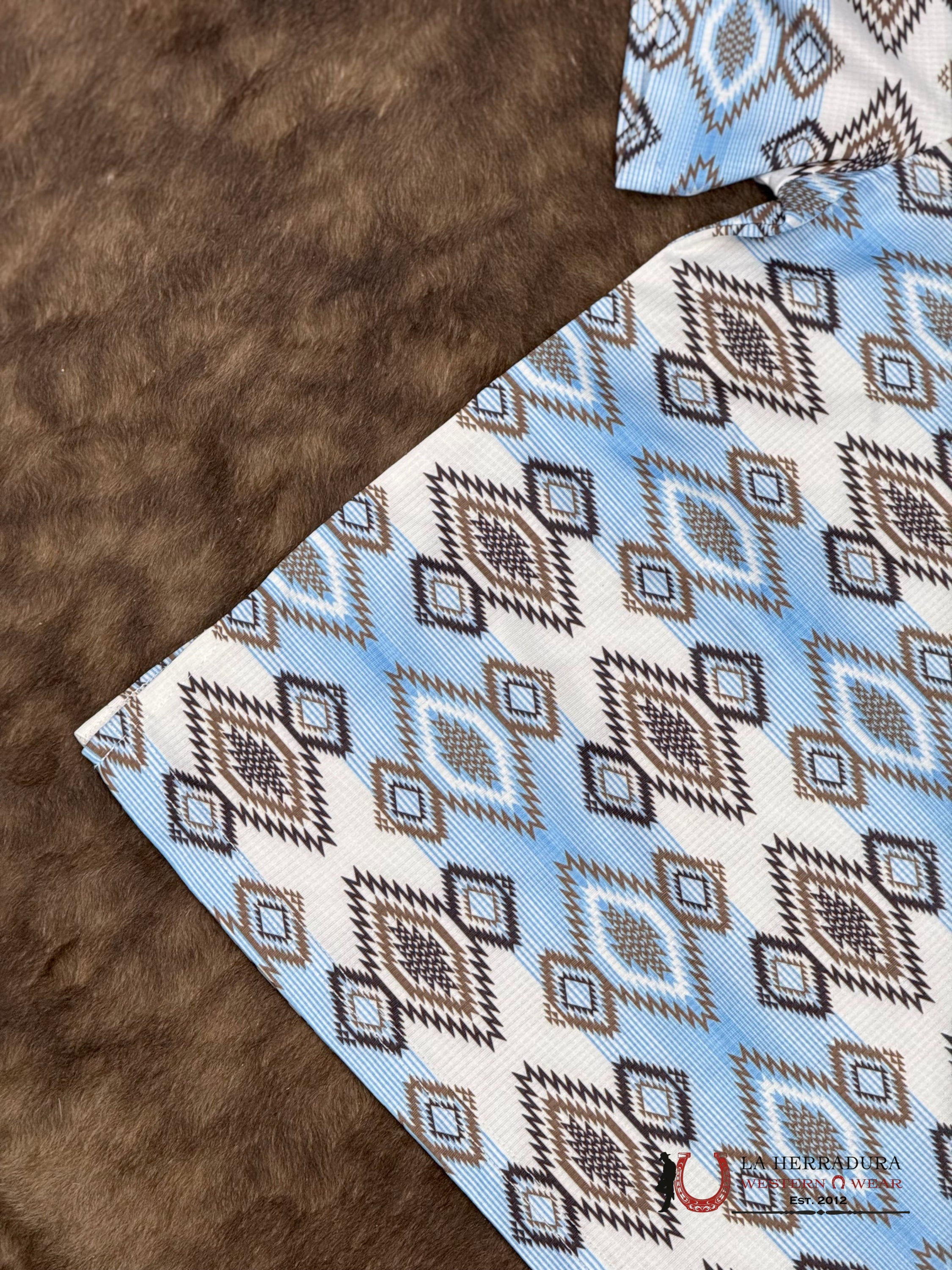 ROCK AND ROLL KIDS AZTEC PRINTED WHITE AND BLUE POLO - 6010 NIÑOS