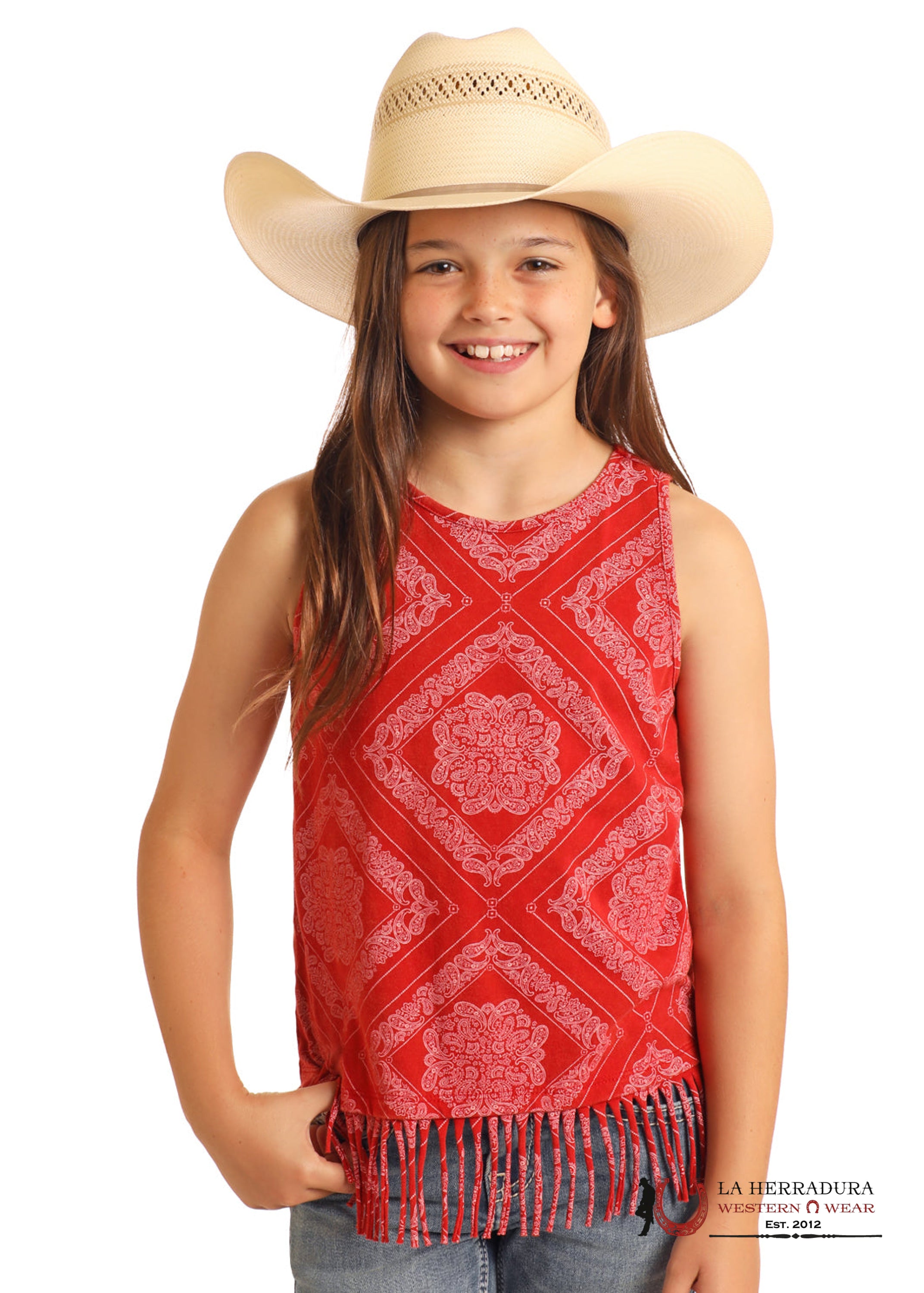 ROCK&ROLL KIDS -GIRLS RED BANDANA PRINT TAN W/ FRINGE BG20T05906 NIÑAS