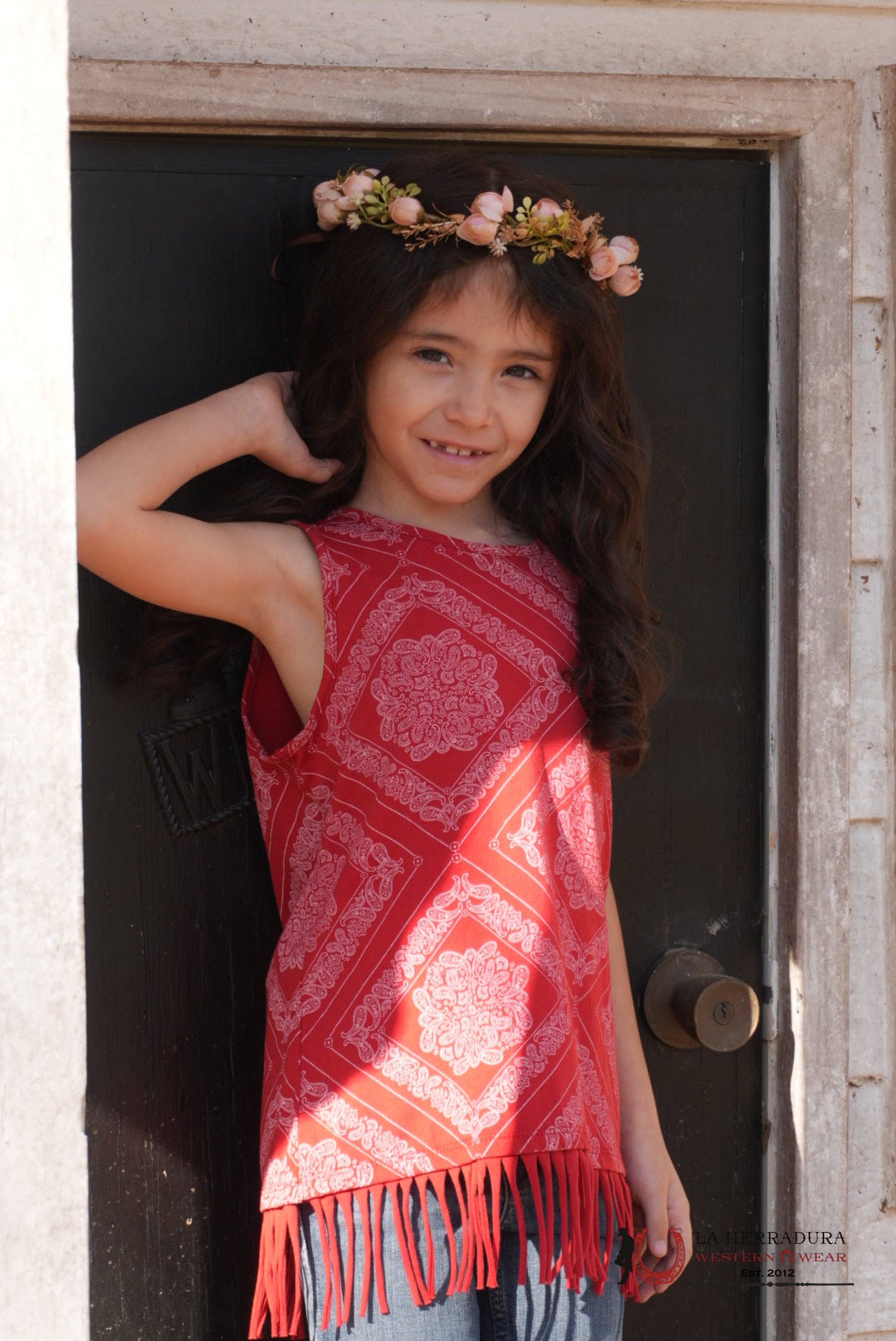 Rock&Roll Red Bandana Print Tank With Fringe NIÑOS