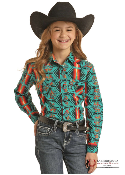 ROCK&ROLL KIDS -NIÑAS AZUL TEAL BROCHE AZTECA LS RRGSOSRZ15