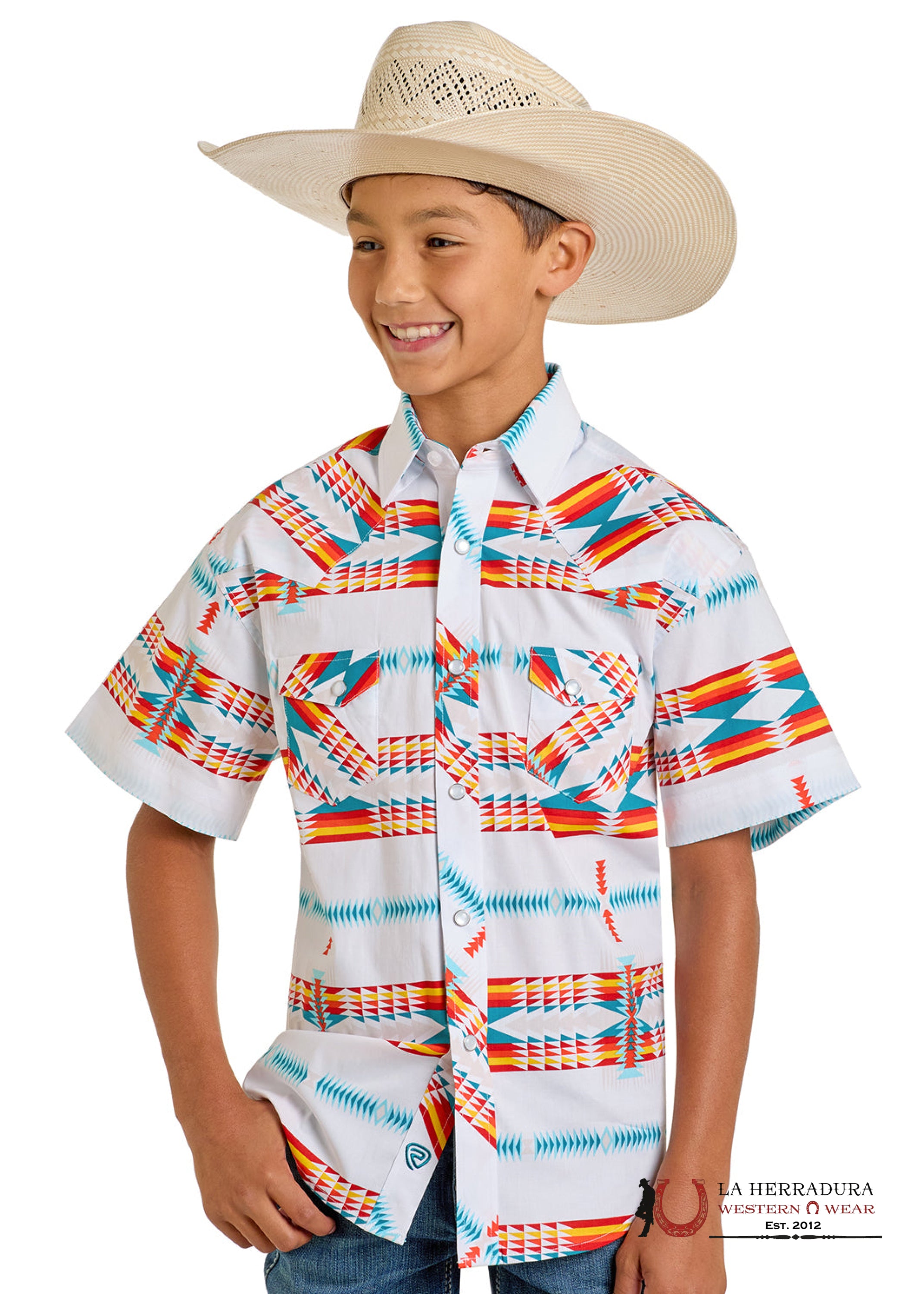 ROCK&ROLL KIDS SHORT SLEEVE WHITE AZTEC PRINT BBN3S06488 NIÑOS