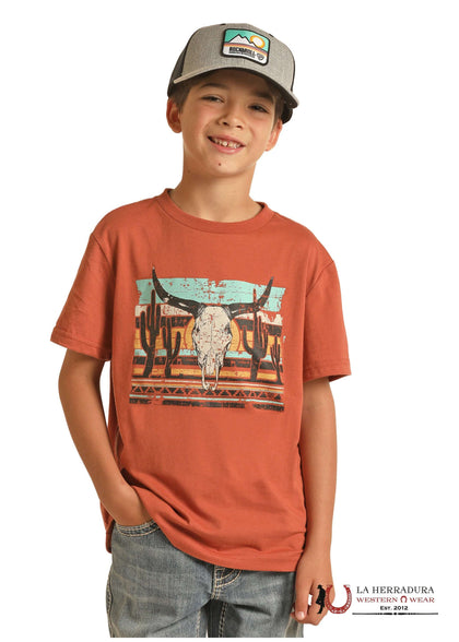 ROCK&ROLL KIDS TSHIRT -BOYS RUST RR GRAPHIC TEE SS RRBT21R12G
