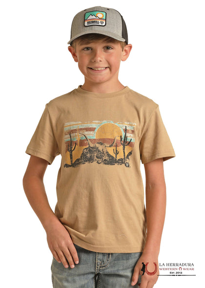 ROCK&ROLL KIDS TSHIRT -BOYS TAUPE RR GRAPHIC TEE SS RRBT21R12J